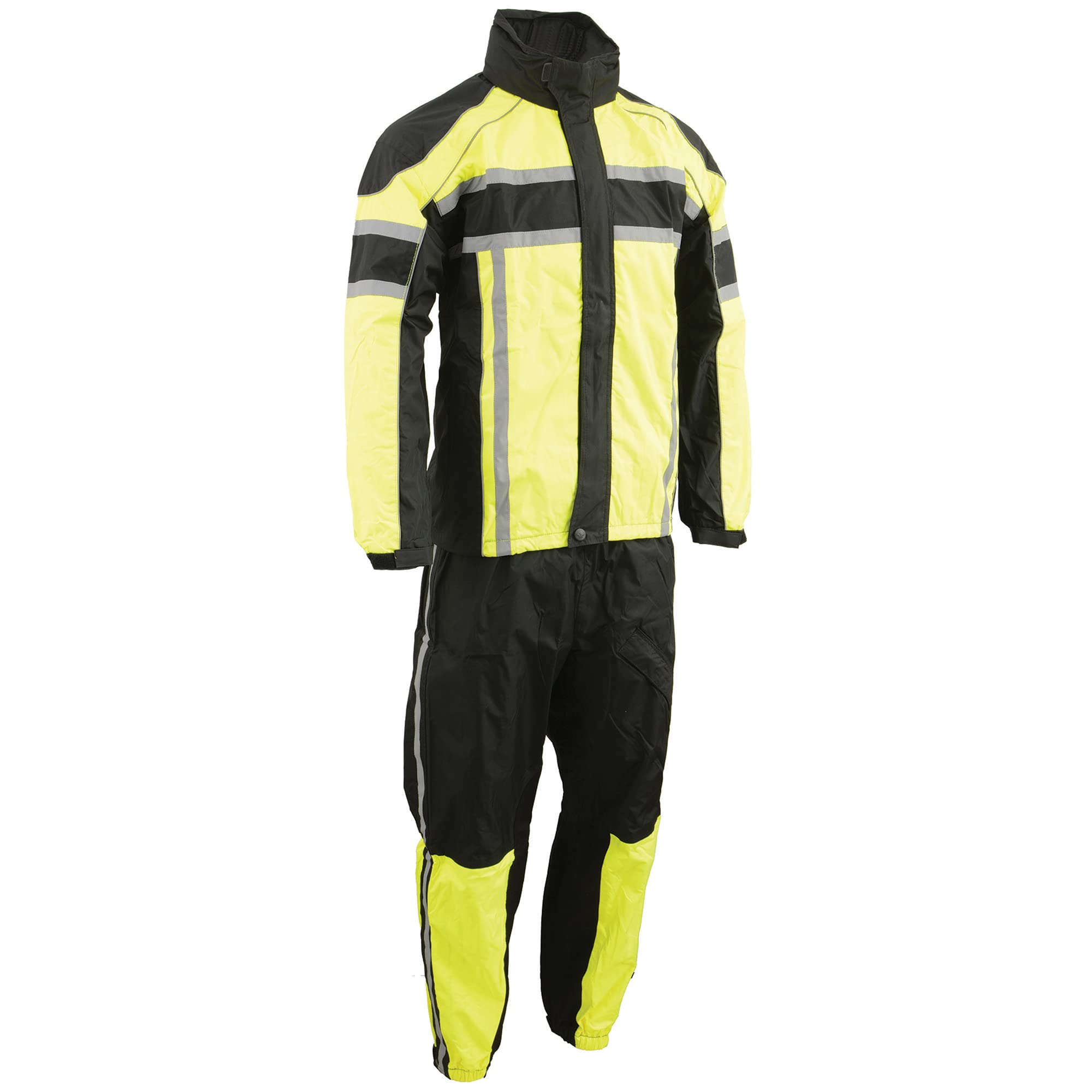 Milwaukee Leather Men's Waterproof Motorcycle Rain Suit - Black & Neon Orange/Green with Reflective Tape & Heat Leg Guards | All-Weather Biker Gear for Commuting & Road Trips