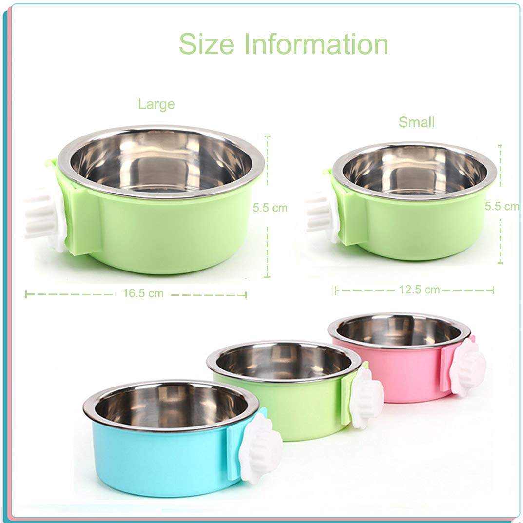 Stainless Steel Hanging Pet Bowl for Dogs, Cats, Puppies, Rabbits & Ferrets - Removable Round Feeder Cage, Pack of 2 (Blue, Green, Pink) - Perfect for Travel, Camping & Outdoor Use