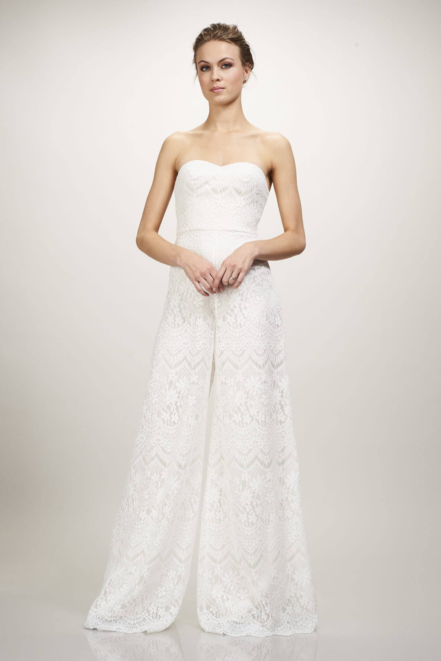 Theia Skyler Elegant Bridal Jumpsuit - White Lace Wedding Romper for Bride, Perfect for Beach Weddings, Elopements & Romantic Photoshoots