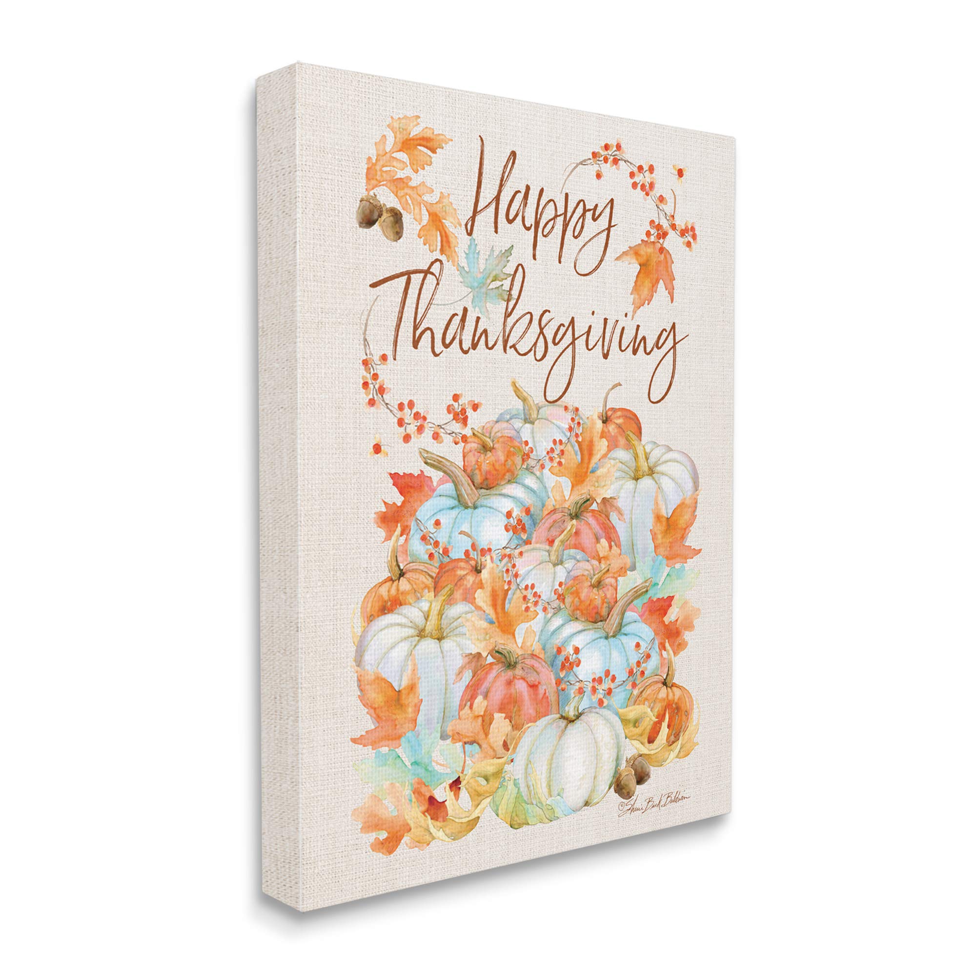 Stupell Industries 'Happy Thanksgiving' Phrase White Autumn Pumpkins Canvas Wall Art - 36