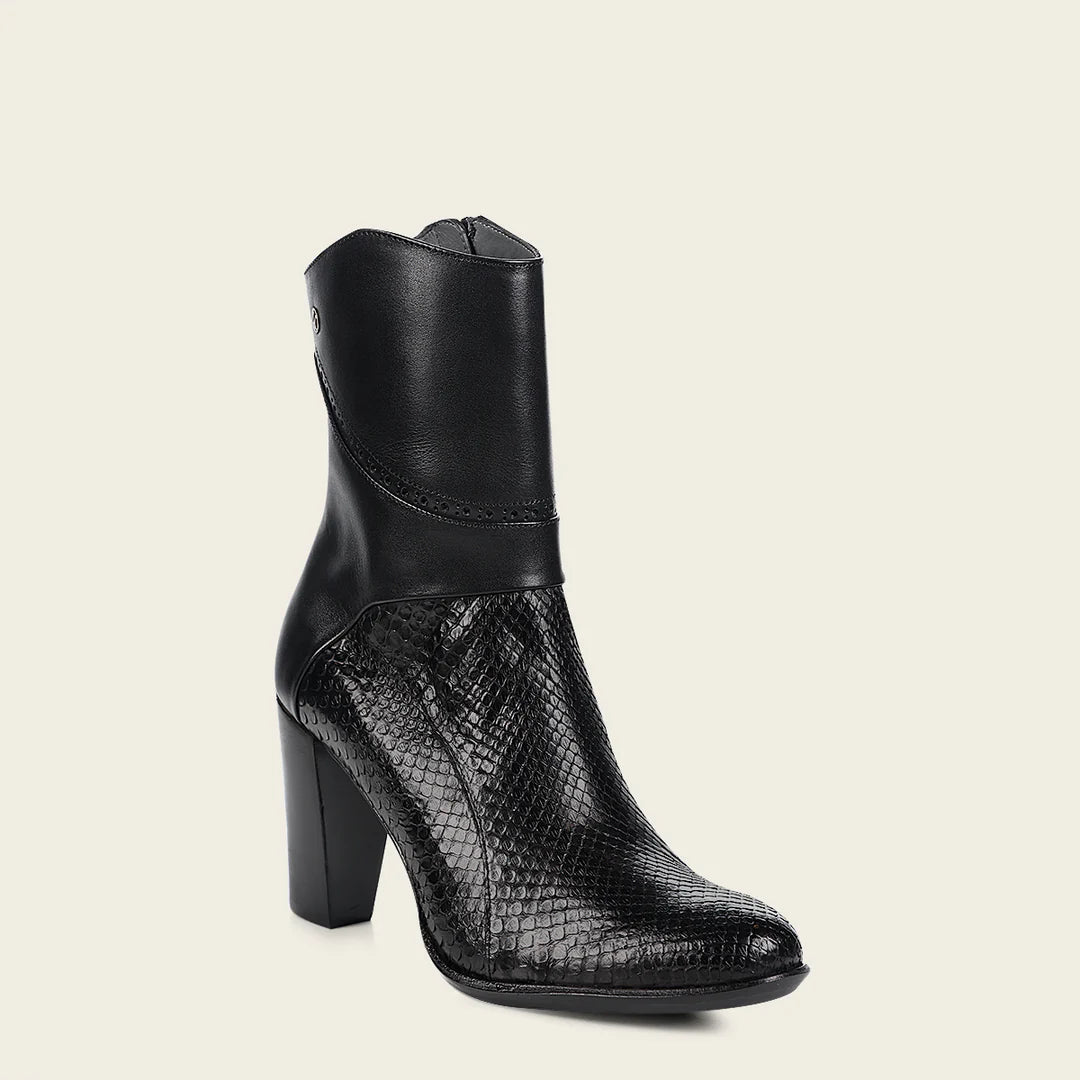 Franco Cuadra Women's Black Casual Fashion Python Skin Ankle Boots - 4G3PMTS - Perfect for Everyday Wear, Office & Night Out