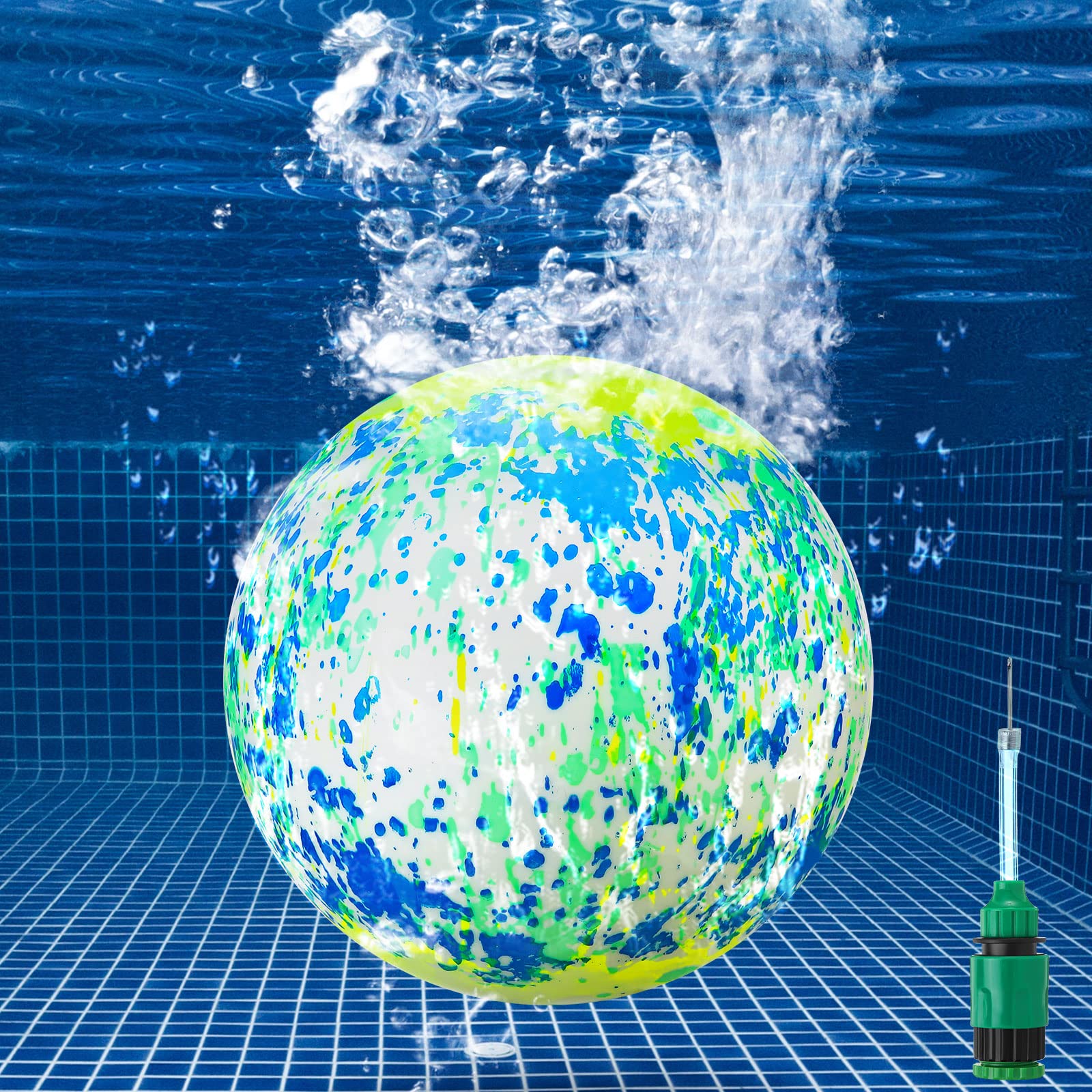 **9 Inch Water Filling Pool Ball with Adapter - Fun Underwater Swimming Pool Toy for Adults, Teens & Family - Perfect for Summer Pool Games, Parties & Outdoor Water Activities**