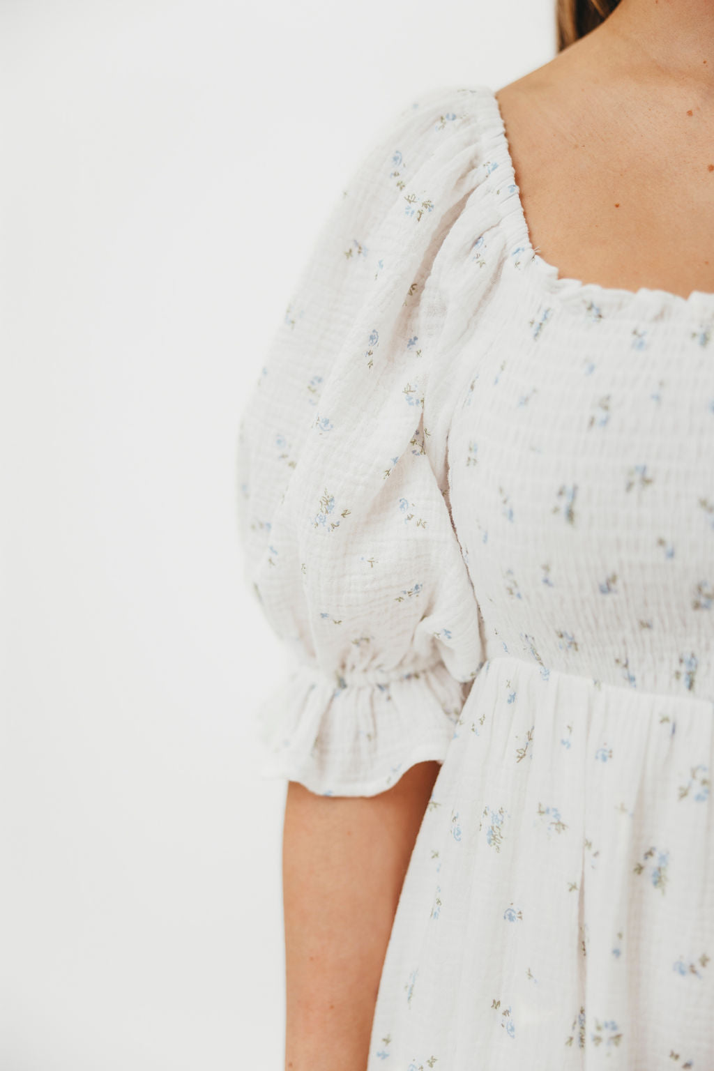 Livvy 100% Cotton Maxi Dress - Off White & Blue Floral Print, Women's Summer Beach Dress for Vacation, Party & Casual Wear