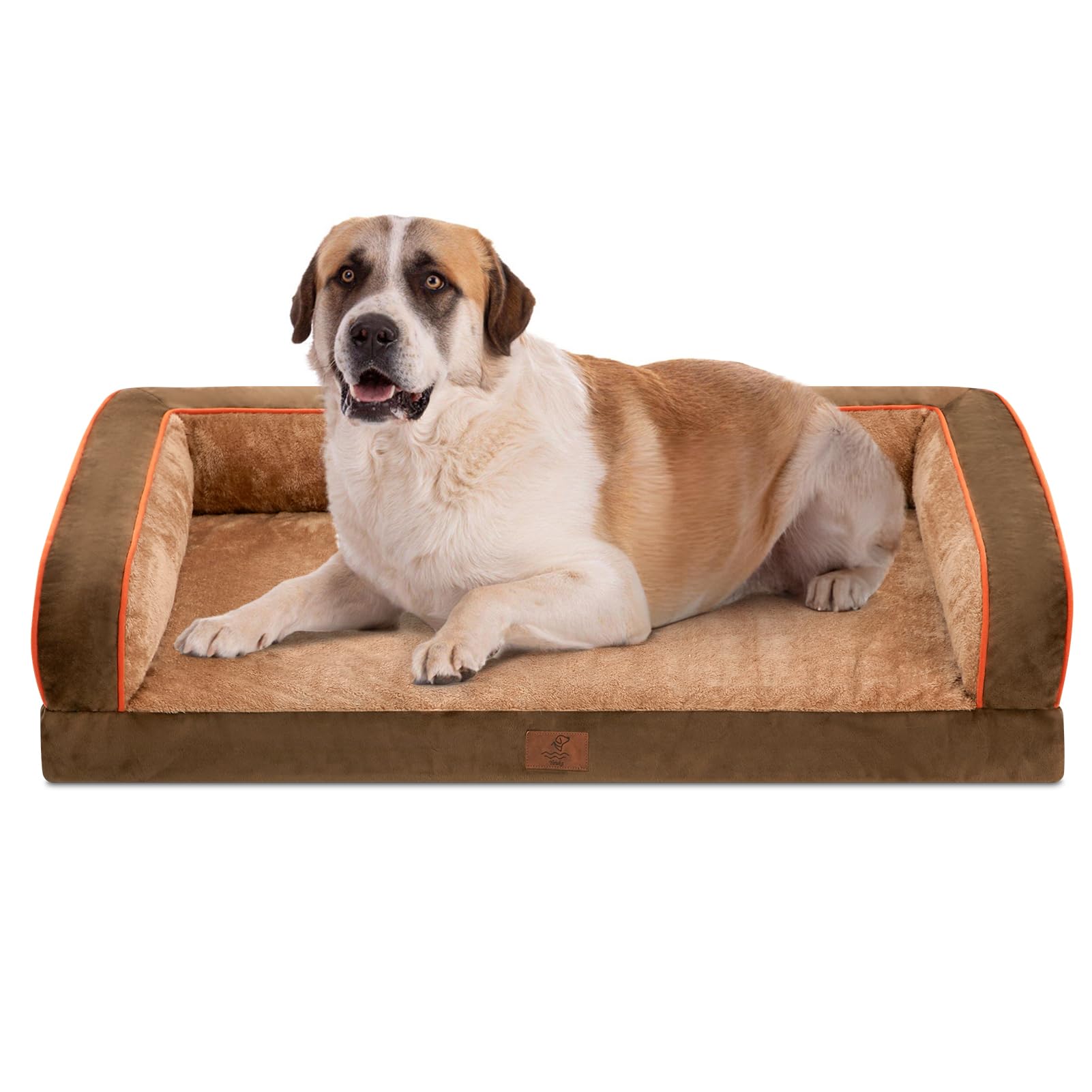 **XXL Orthopedic Dog Bed for Large Dogs up to 150 lbs - Washable Brown Dog Sofa with Removable Cover, Waterproof & Non-Slip Bottom - Perfect for Living Room, Bedroom, or Pet-Friendly Spaces**