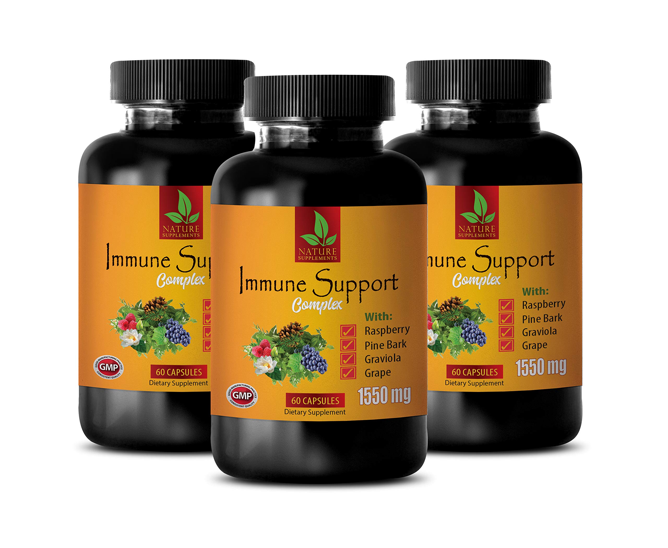 Immune System Vitamins - 1550mg Immune Support Complex with Olive Leaf Extract - 180 Capsules (3 Bottles) for Daily Wellness & Immune Defense