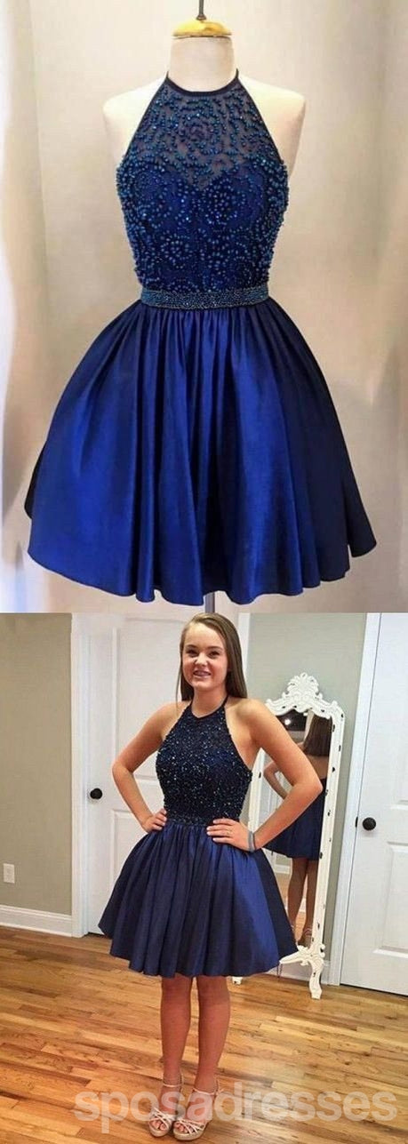 Royal Blue Beaded Halter Backless Prom Dress CM0026 - Elegant Homecoming & Evening Gala Gown for Special Occasions