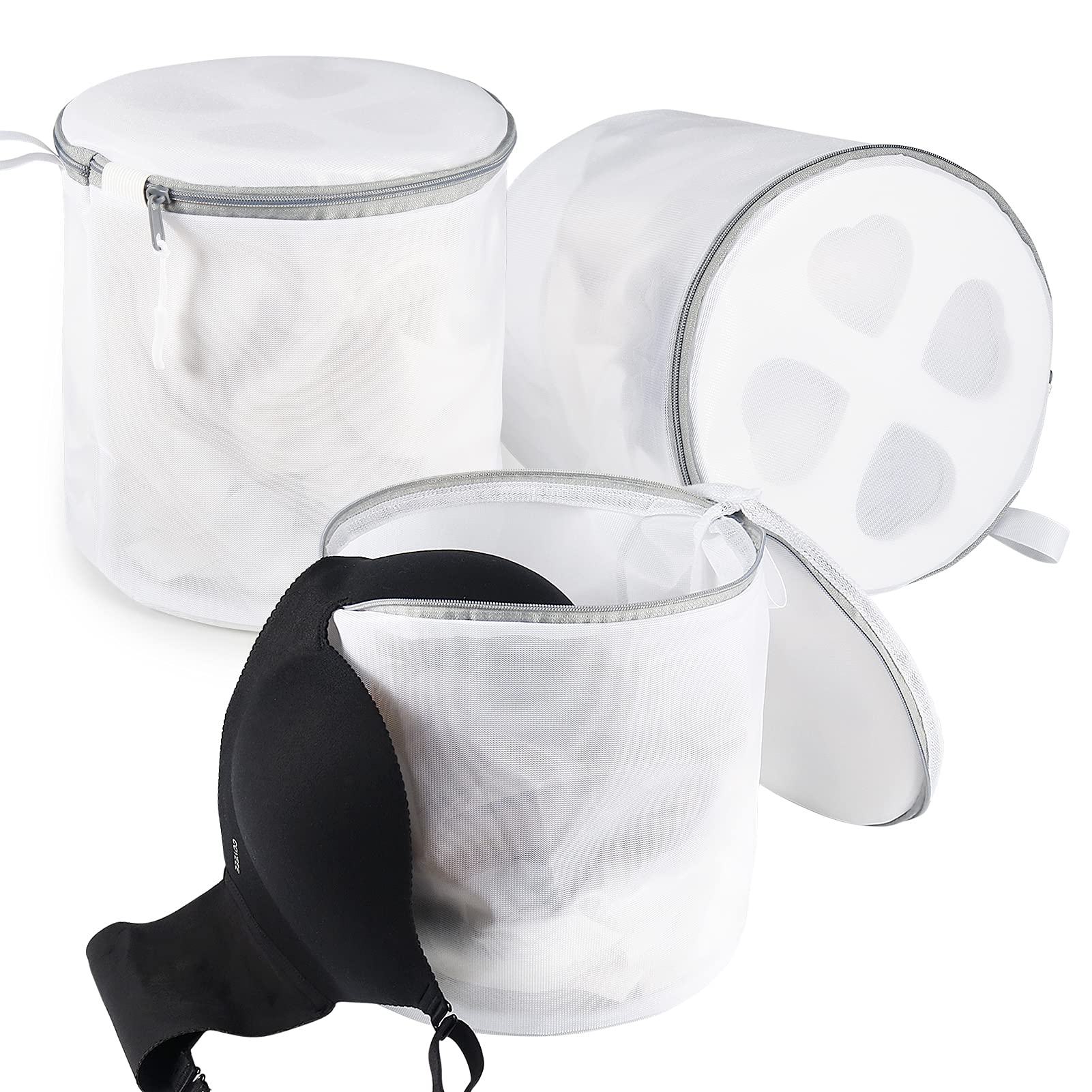GINOYA 8 Inch Bra Laundry Bags (3 Pack) - Delicate Mesh Washing Bags with Floating Plates & Extension Cord for Lingerie (Fits A-G Cup) - Perfect for Travel, Gym & Hand Wash Protection
