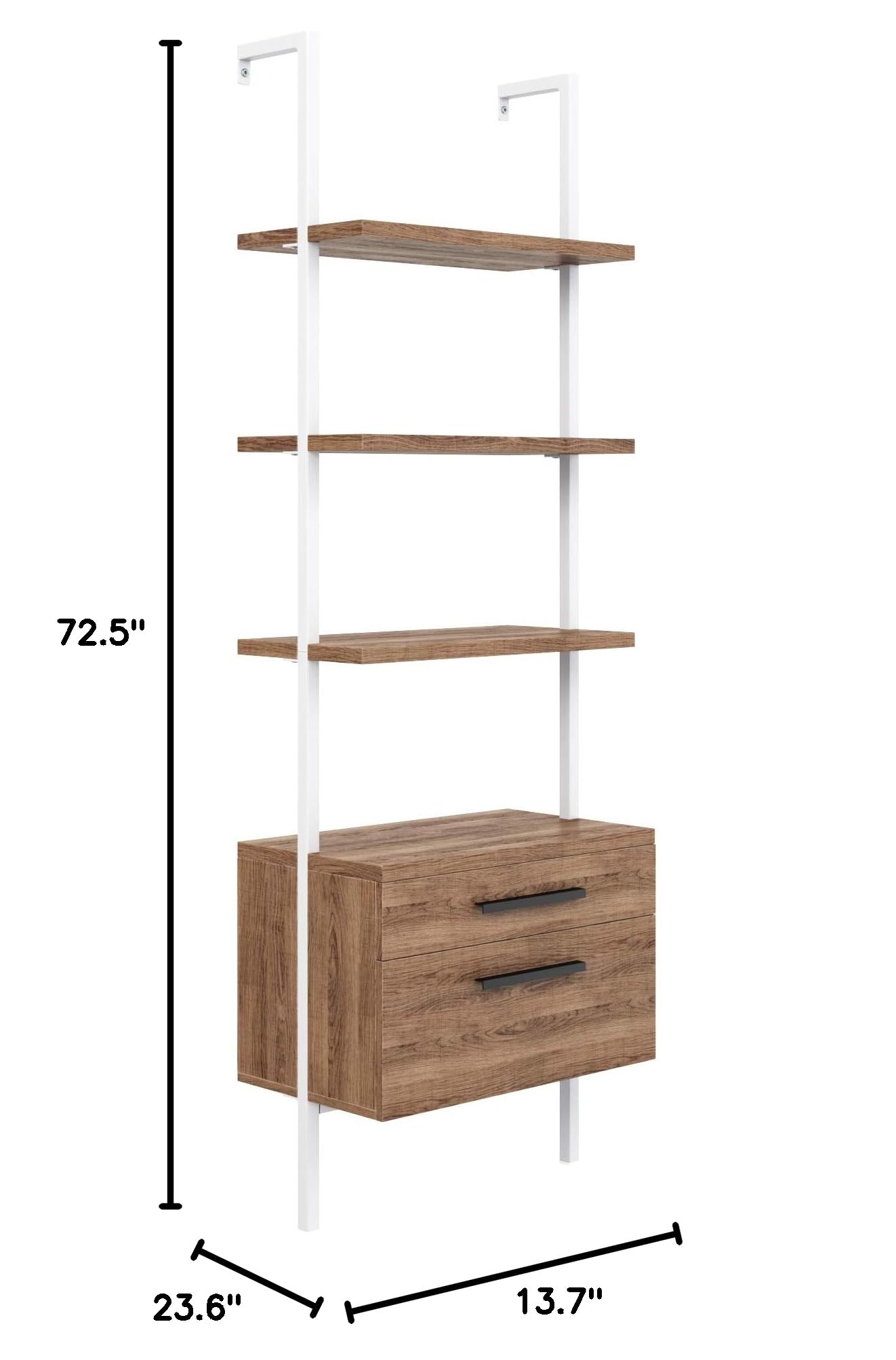 Nathan James Theo Industrial Bookshelf with Wood Drawers & Matte Steel Frame - 3-Tier Oak/White Storage Shelf for Living Room, Office & Bedroom Organization