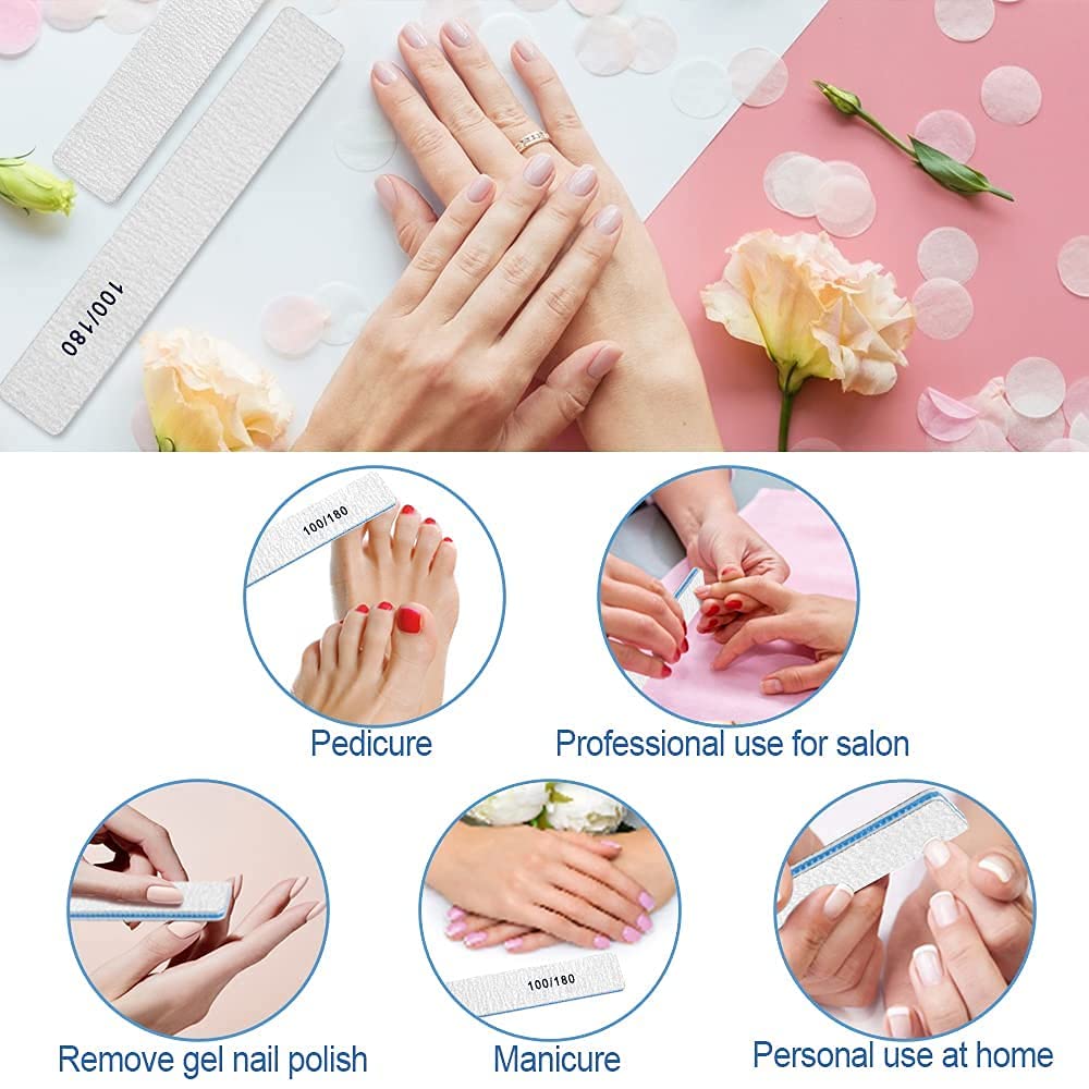 50 Pcs Nail File Set - 100/180 Grit Emery Boards for Acrylic & Natural Nails, Heavy Duty Nail Filler for Home, Salon & Professional Manicure/Pedicure Use - Strong Coarse Nail Files for Smoothing & Shaping