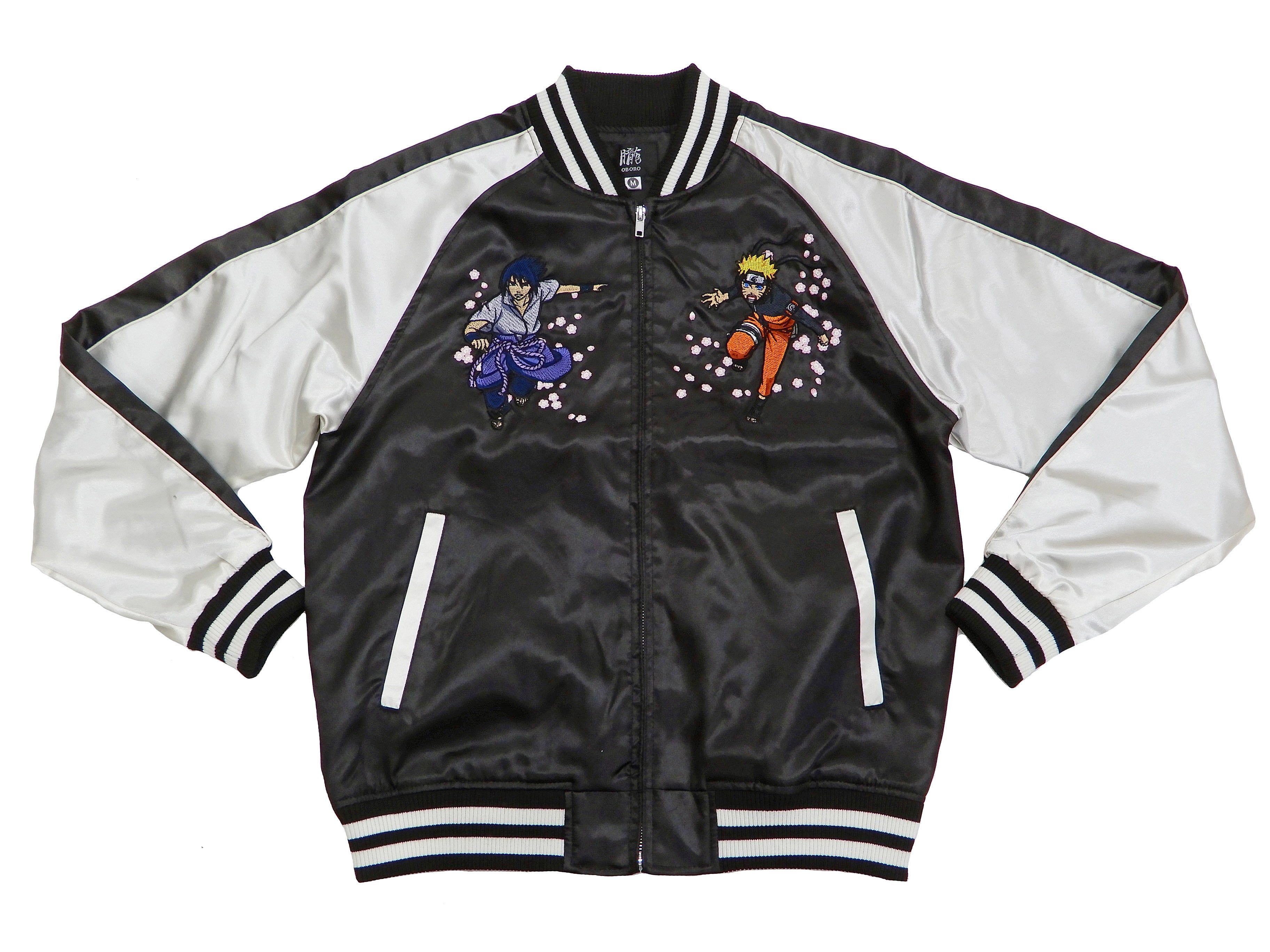 Naruto Shippuden Men's Japanese Souvenir Sukajan Jacket - Black/Off White | Anime Cosplay, Streetwear Fashion & Gift for Anime Fans