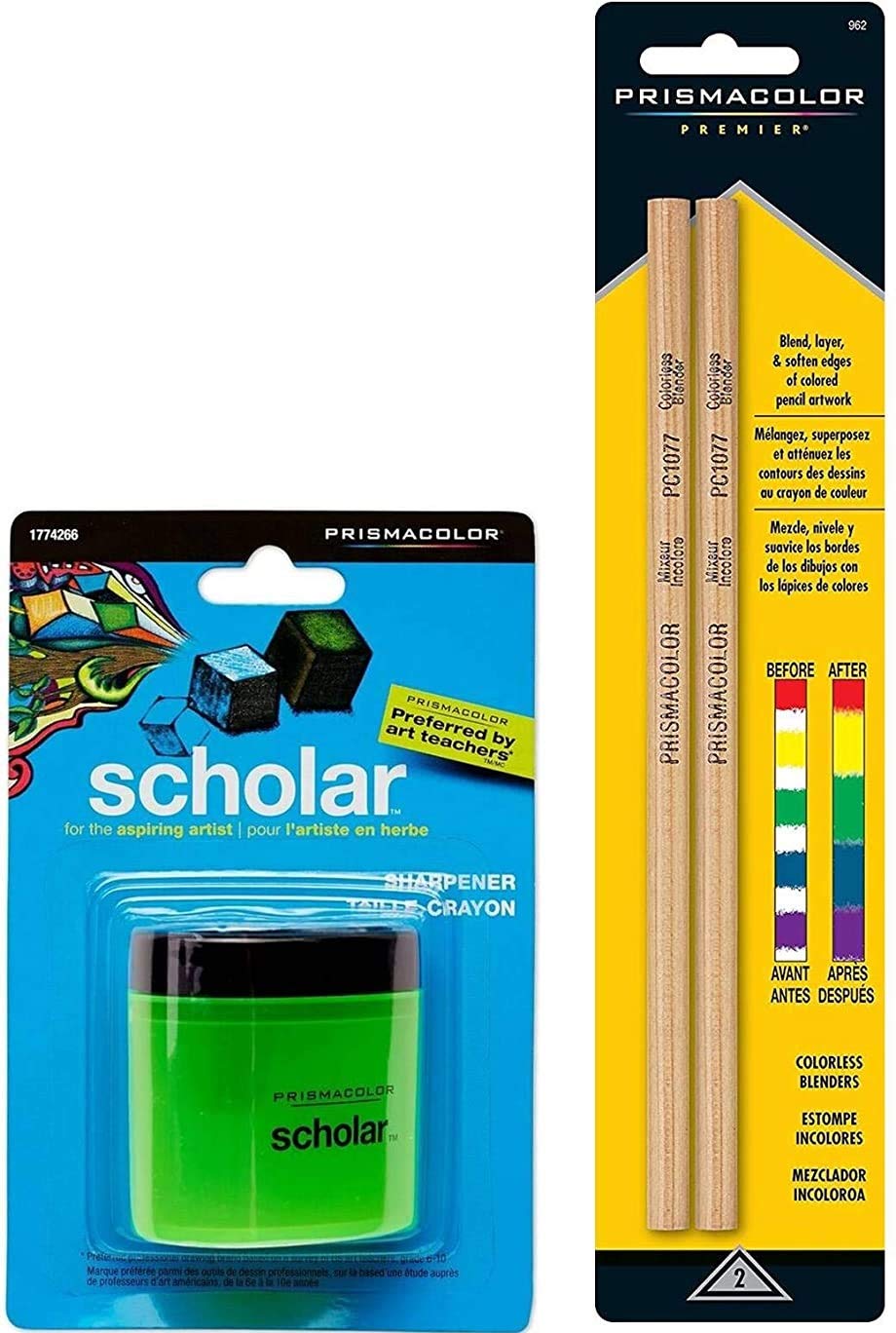 Prismacolor Scholar Colored Pencil Sharpener & Colorless Blender Pencil 2-Pack (1774266, 962) - Perfect for Artists, Students & Coloring Book Enthusiasts
