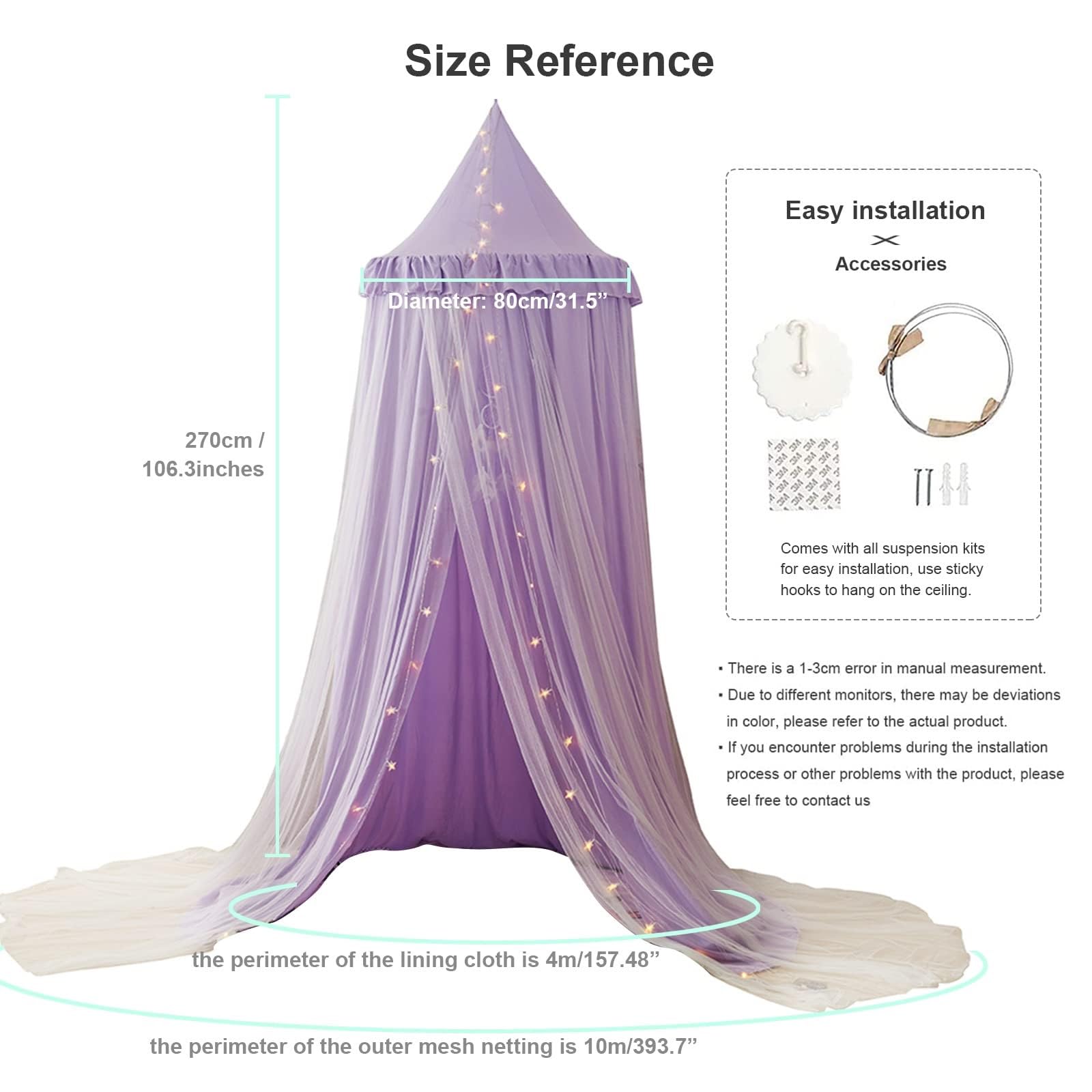 Princess Bed Canopy for Girls - Double Layer Dome Mosquito Net with Flowing Sheer Fabric, Perfect for Bedroom Decor, Reading Nook & Dreamy Sleep Space - Ideal for Kids Room, Nursery or Play Area