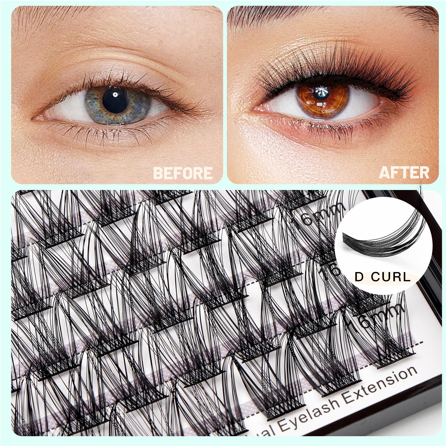 Premium 3D Russian Volume Mink Cluster Eyelash Extensions - 8/10/12/14/16mm Mixed Lengths, D Curl, Natural Look for Stunning Eye Makeup - Perfect for Weddings, Parties, and Daily Wear