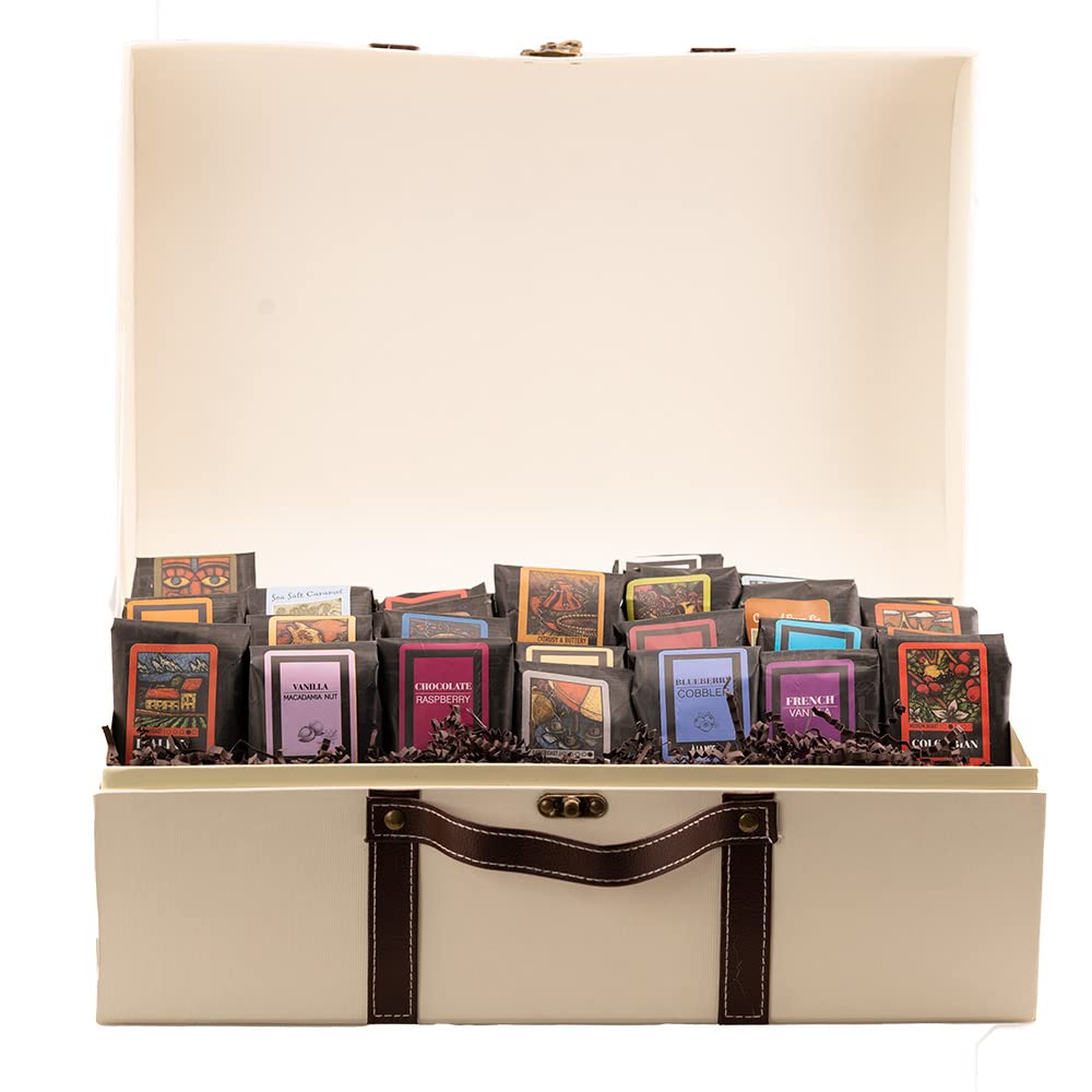 Premium Coffee Beanery Grand Sampler Gift Basket - 28 Variety Pack of 100% Arabica Specialty Coffee - Gourmet Flavored Coffee Beans for Home, Office & Gifting