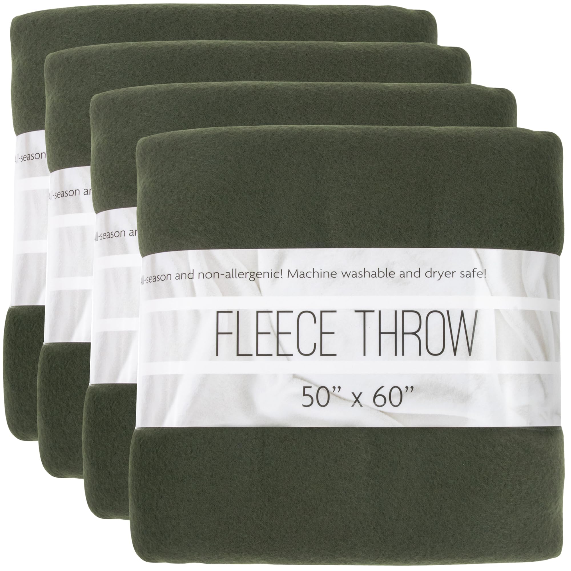 (24 Pack) Bulk Fleece Throw Blankets - Soft Warm Lightweight Blankets for Wedding Favors, Homeless Shelters, Home Decor, Bed, Sofa, Office & Travel | Cozy Blanket for Adults, Kids & Pets | Perfect for Gifts, Donations & Daily Use (Dark Green)