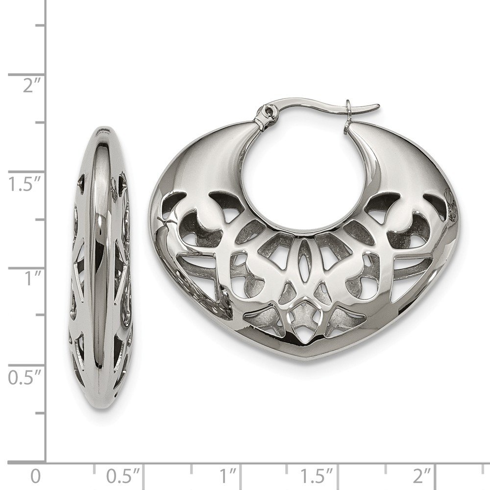 Stainless Steel 40mm Fancy Cutout Hoop Earrings for Women - Trendy Hollow Geometric Dangle Earrings for Party, Date Night & Everyday Wear
