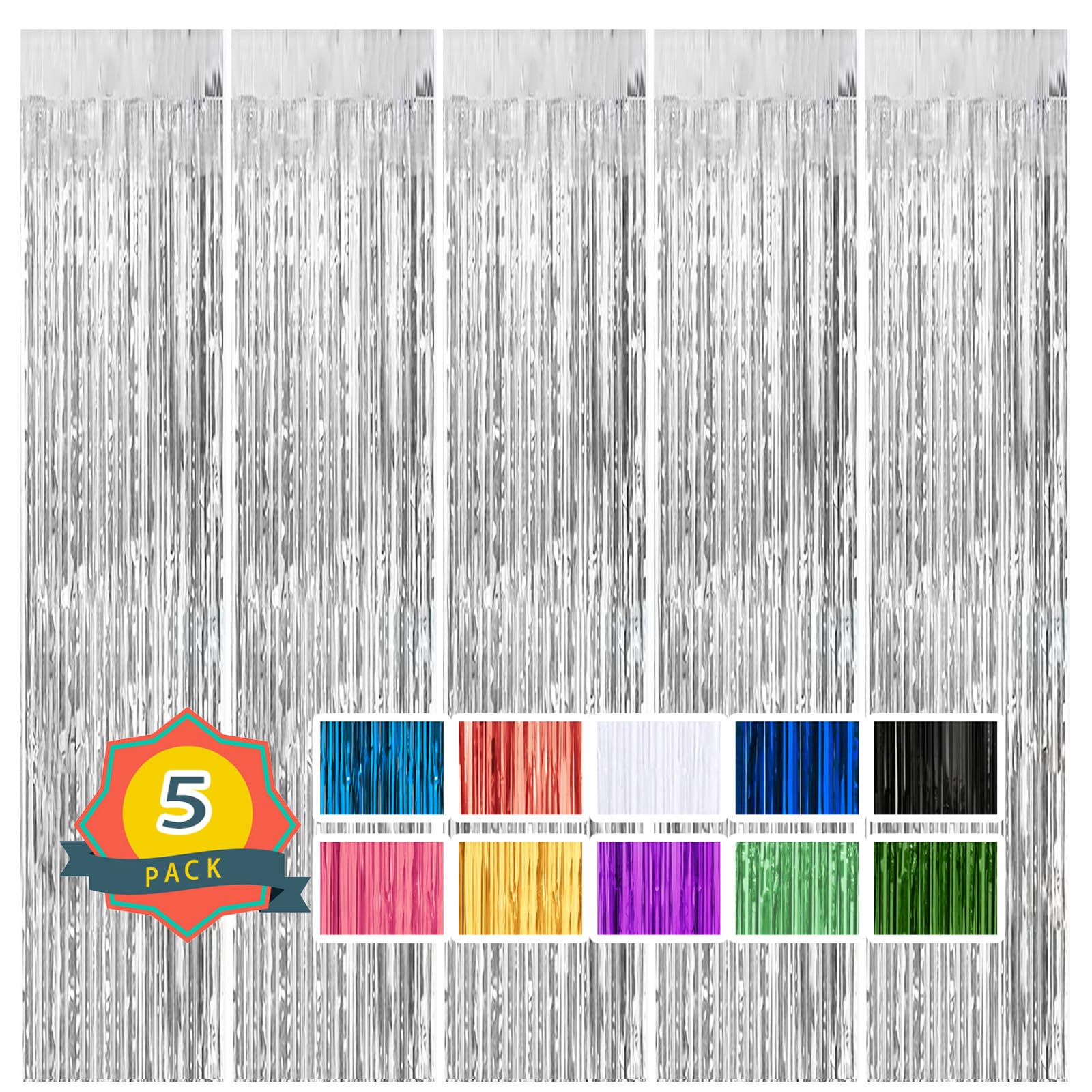 5 Pack 3.3 ft x 9.9 ft Silver Tinsel Curtain Party Backdrop - Metallic Foil Fringe Door Decor for Bachelorette, Birthday, Wedding & New Year Celebrations - Perfect for Photo Booths, Stage Decorations and Event Backgrounds