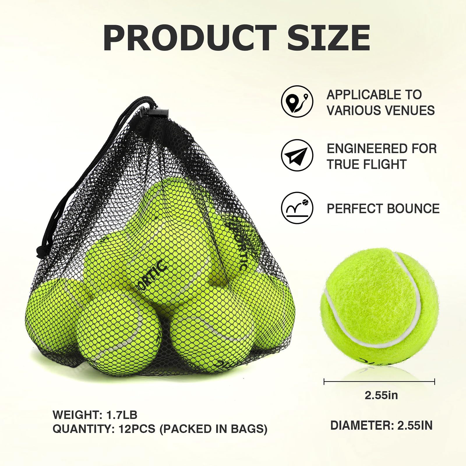 SPORTIC Pressurized Tennis Balls - 3/4/12/36 Pack Duty Felt High Bounce Training Balls with Mesh Bag | Perfect for Beginners, Tennis Practice & Dog Play | Indoor/Outdoor Court & Backyard Use