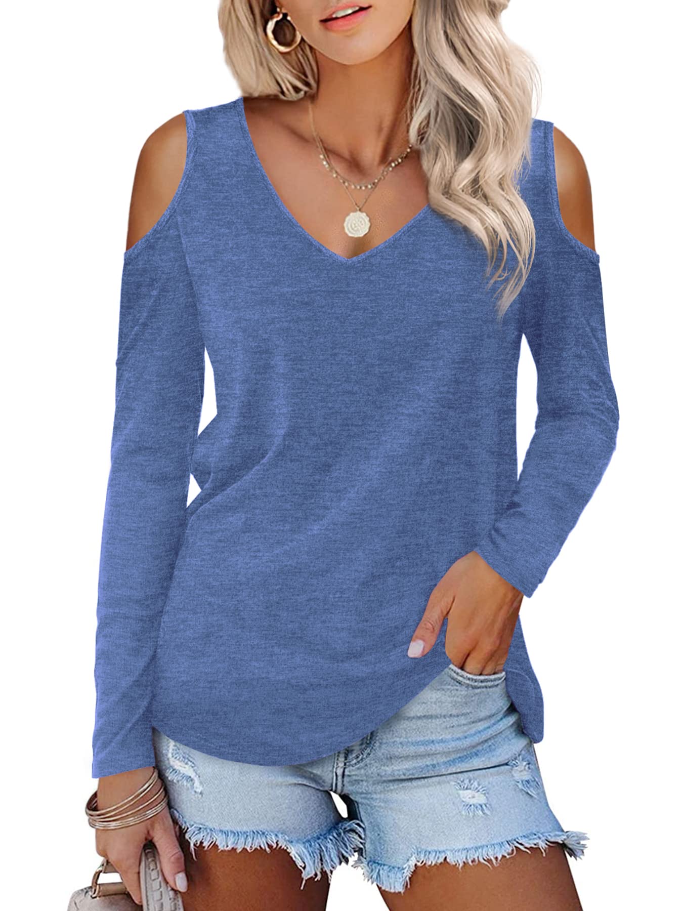 Amoretu Women's Short & Long Sleeve Cold Shoulder Basic Tee Tops - Casual Shirts for Everyday Wear, Date Night & Summer Outfits