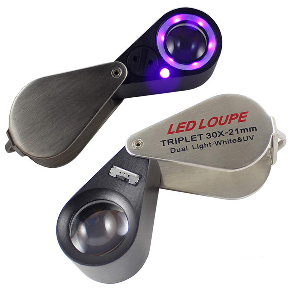 30X Mini Folding Jewelry Loupe with UV Light & 6 LED Magnifier - Perfect for Gemstones, Coins, Stamps, Watches & Antiques - Ideal for Jewelry Appraisal, Coin Collecting & Hobby Inspection