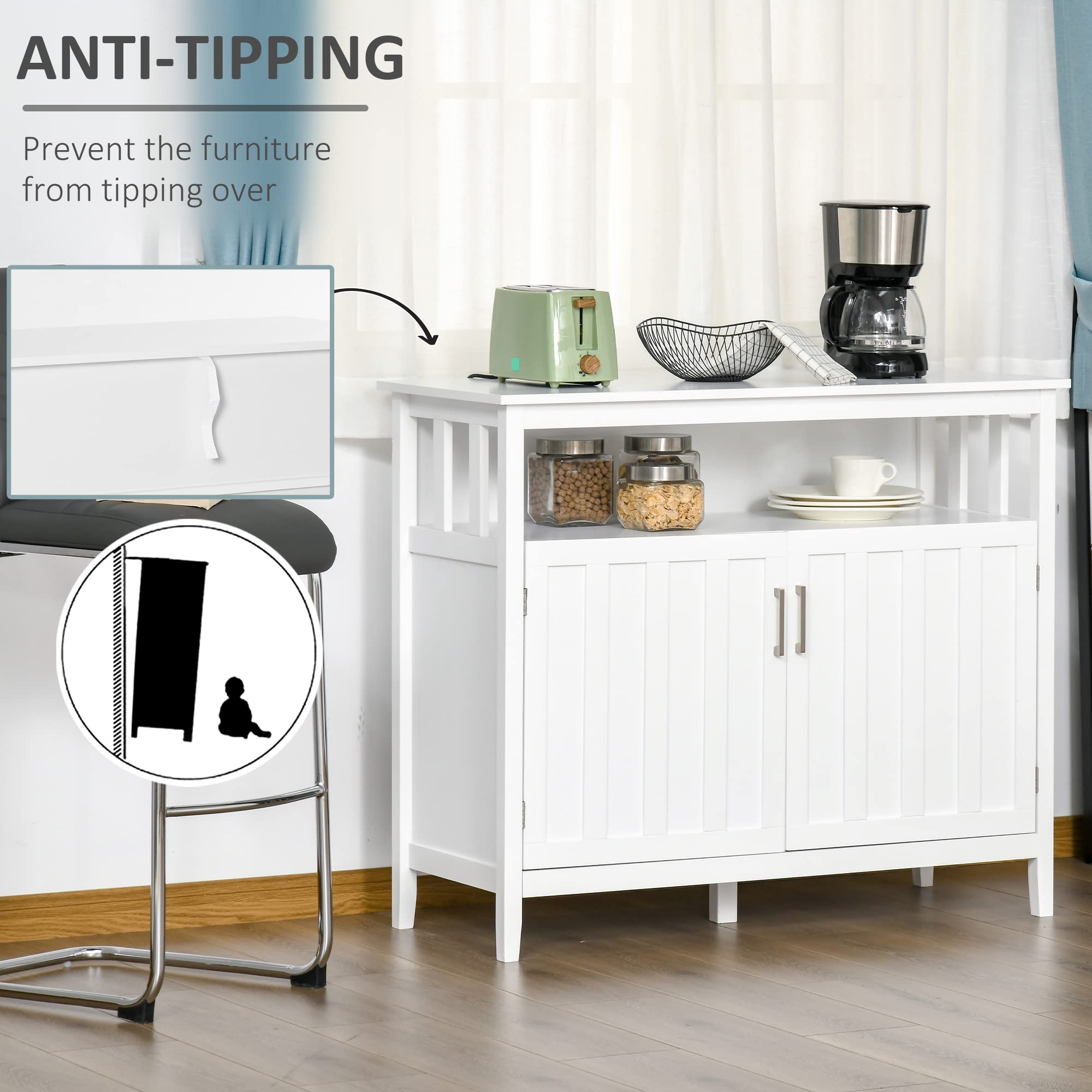 HOMCOM White Sideboard Buffet Cabinet - 2 Door Kitchen Storage Cabinet with Adjustable Shelves for Entryway, Living Room, Dining Room | Perfect for Coffee Bar, Home Organization & Small Space Decor