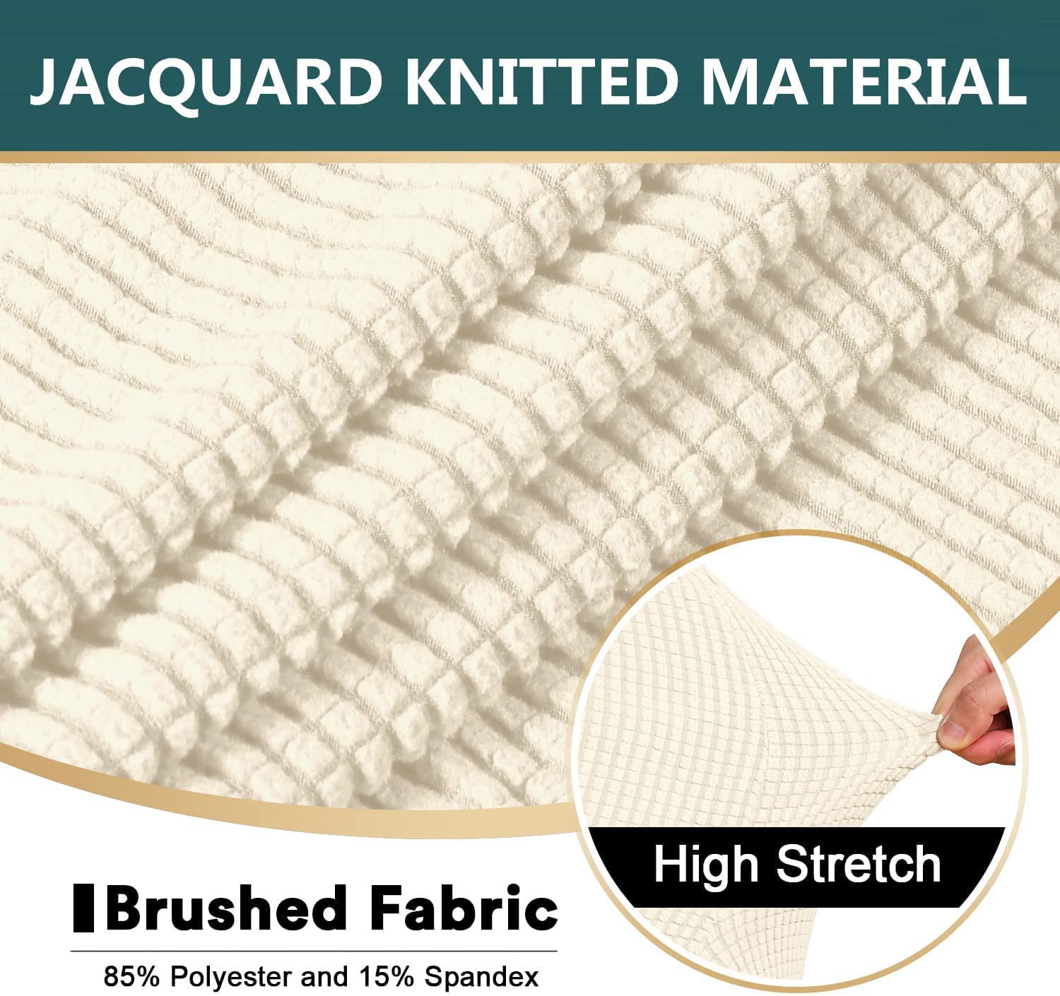 Stretch Sofa Cover 3-Piece Set with 2 T-Cushion Covers - Jacquard Knit Slipcover Furniture Protector for Couches & Sectionals - Home Decor Living Room Upgrade (Beige) | Perfect for Pet Owners, Family Gatherings & Daily Use