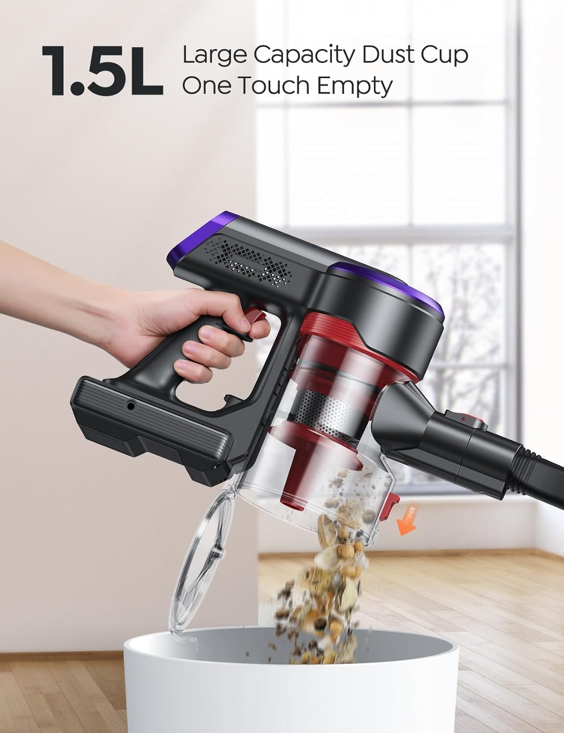 Powerful 450W Cordless Vacuum Cleaner with 40Kpa Suction & 55Min Runtime - Lightweight Stick Vacuum for Hardwood Floors, Carpets & Pet Hair - Anti-Tangle Tech & Touch Display - Perfect for Home Cleaning & Pet Owners