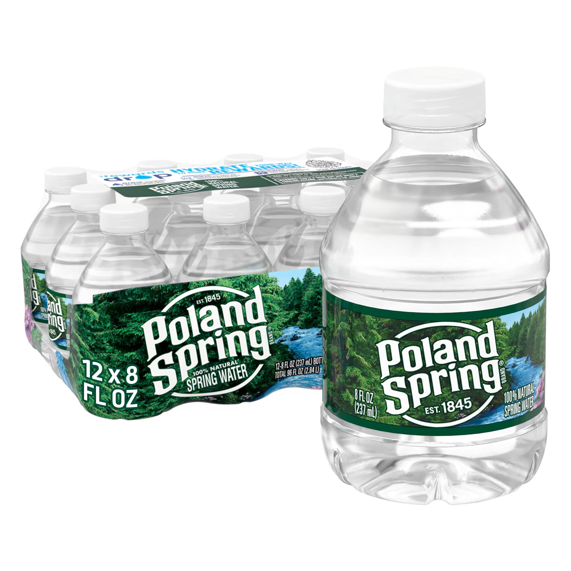 Poland Spring Maine Natural Spring Water Bottles, 12 Pack (8 Fl Oz) - Crisp Still Bottled Water with Balanced Minerals & Electrolytes for Refreshing Taste - Perfect for Hydration, Office, Gym & Outdoor Activities
