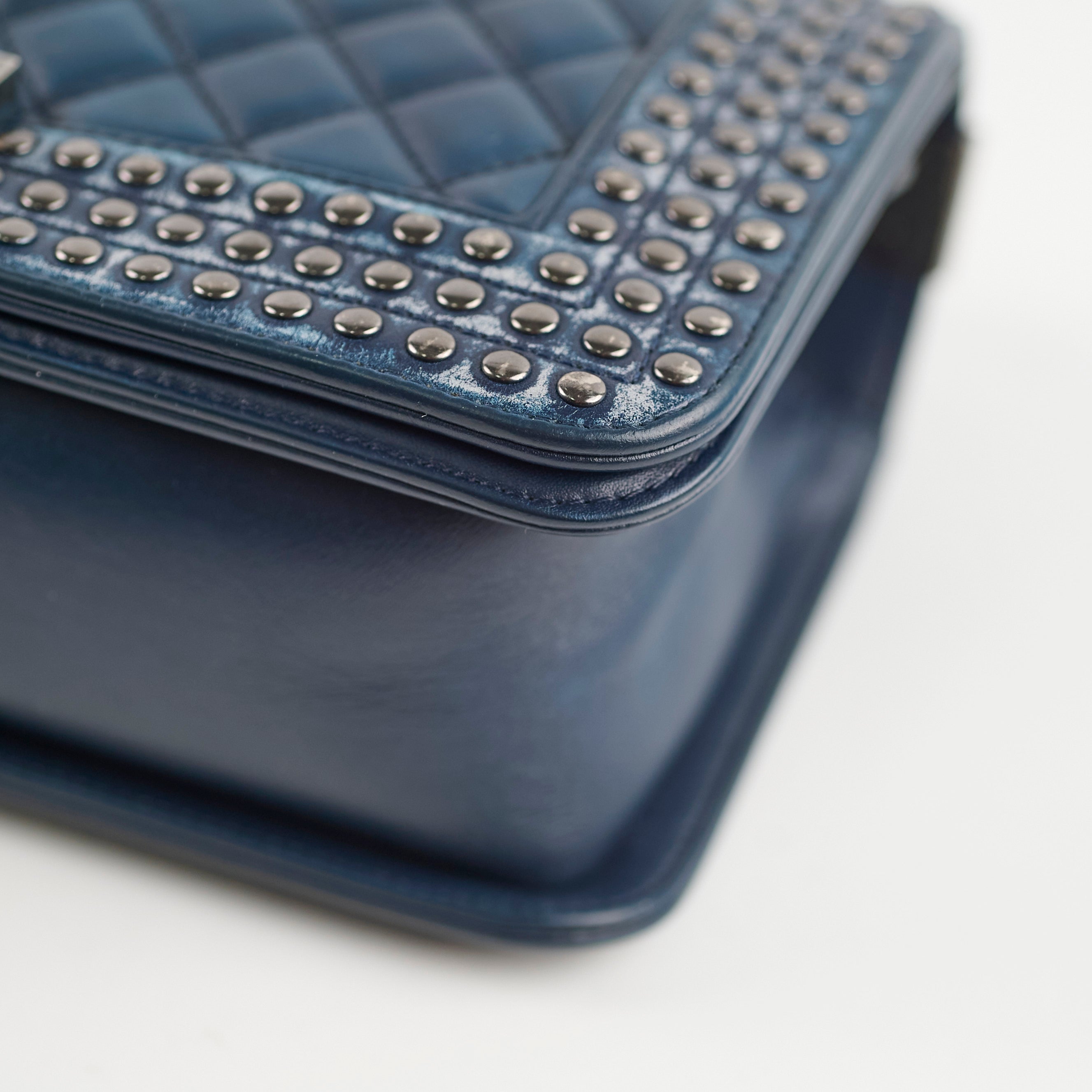 Chanel Old Medium Boy Bag in Navy with Studded Details - Luxury Crossbody Bag for Women, Perfect for Parties & Evening Events