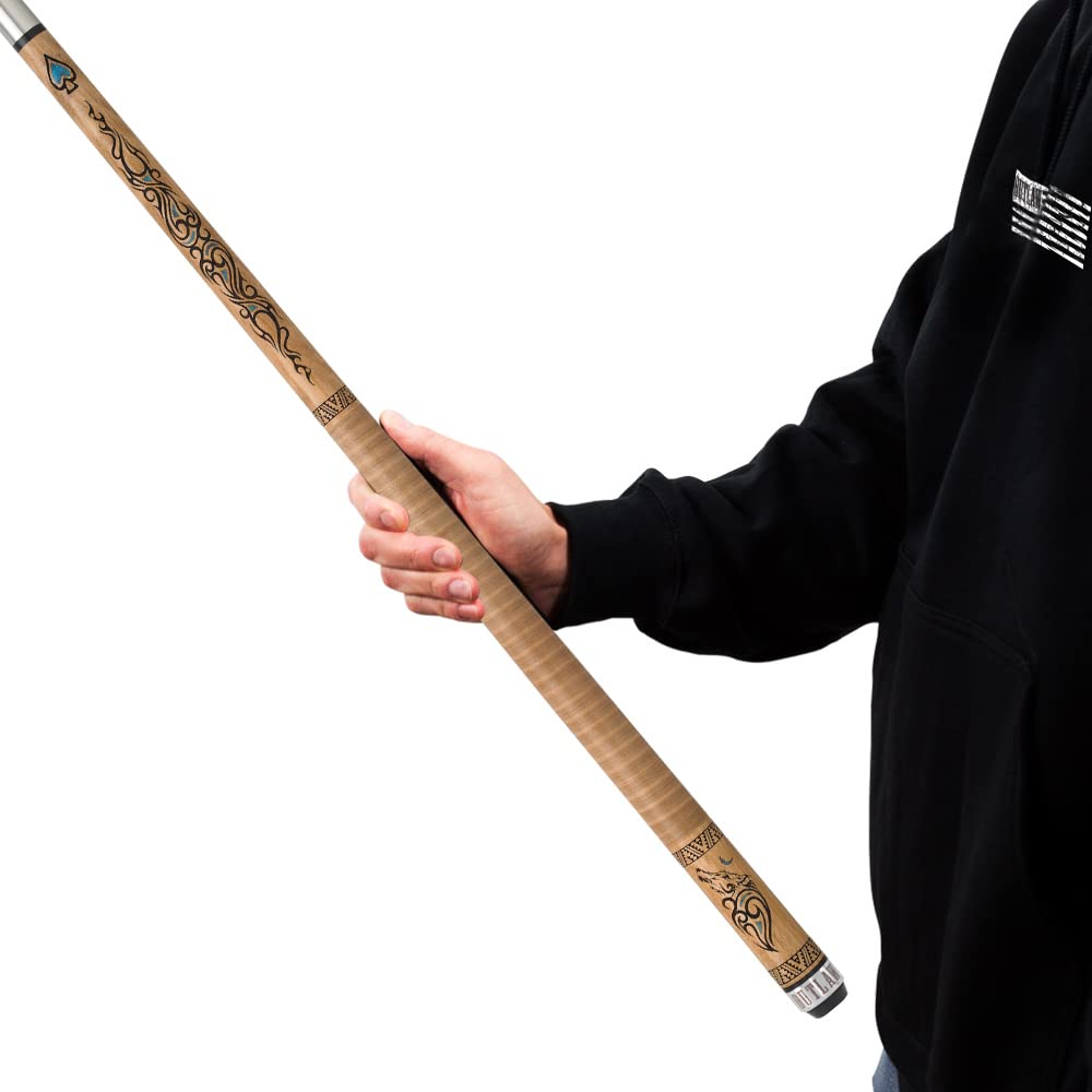 OUTLAW OL33 Thunder Pool Cue - Premium Brown Stained Maple Shaft with Wolf Design & Turquoise Accents | Professional Billiards Stick for Home Game Rooms & Pool Halls