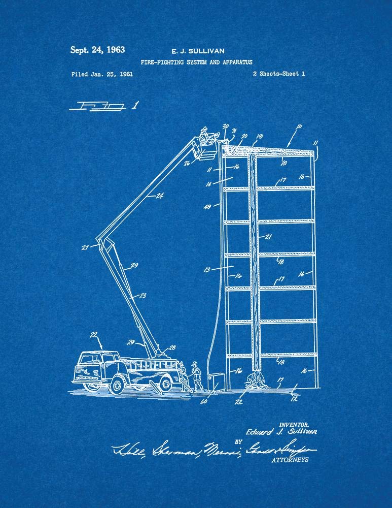Fire Truck with Ladder Patent Print Blueprint (20