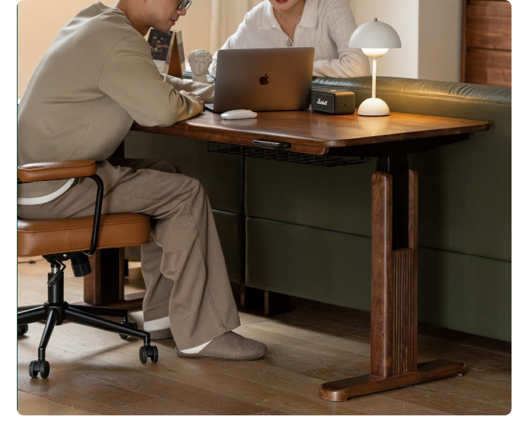 Black Walnut Solid Wood Electric Standing Desk - Adjustable Height Home Office Desk for Work & Study - Ergonomic Sit to Stand Desk for Computer, Laptop & Gaming Setup