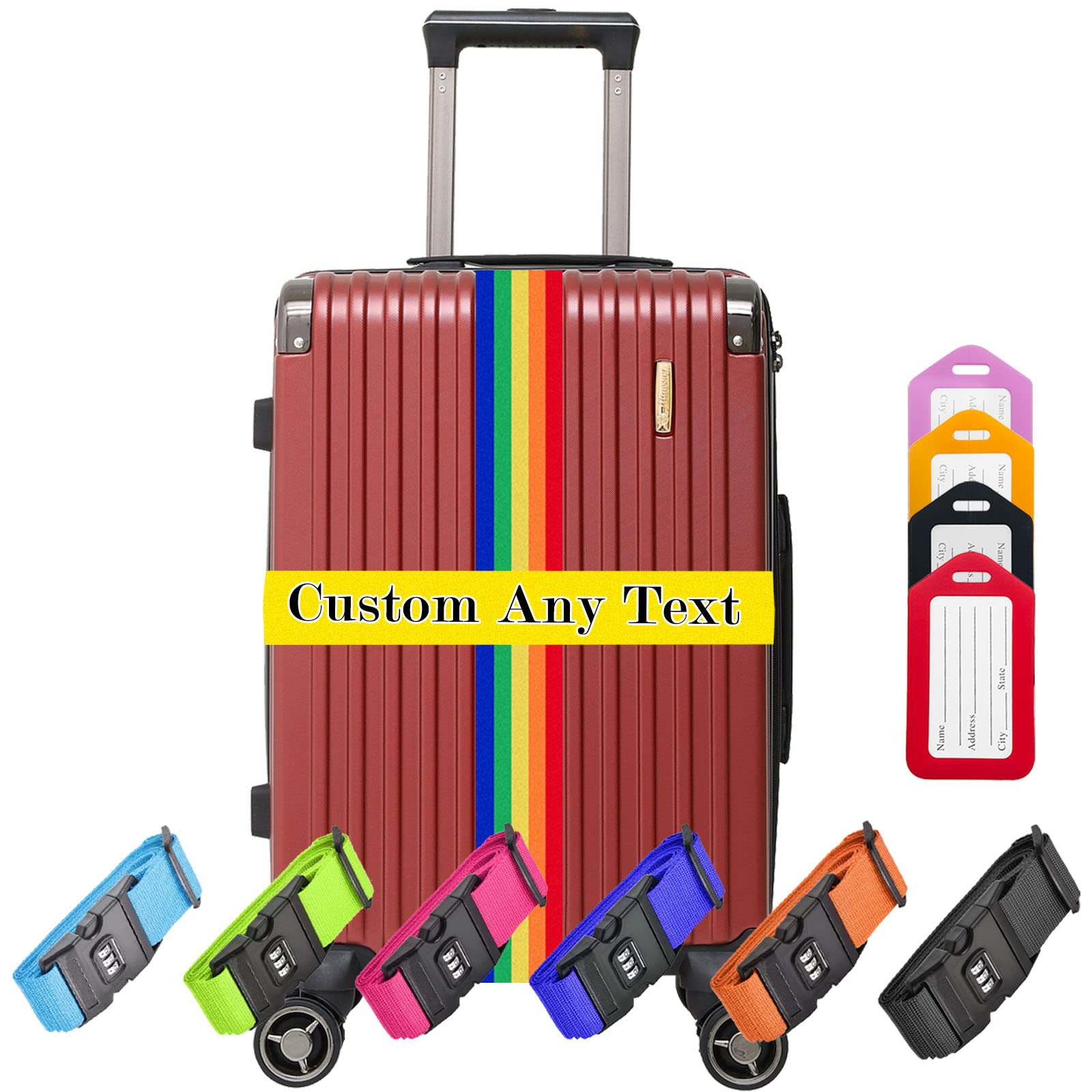 Custom Personalized Luggage Straps with Combination Lock - Adjustable Suitcase Belt with Name Embroidery - Secure Travel Bag Closure Strap for Business & Vacation (15 Color Options) - Perfect for Airports, Hotels & Cruise Travel