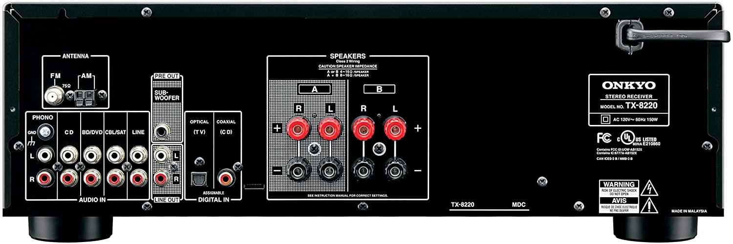 Onkyo TX-8220 Stereo Receiver with Built-In Bluetooth - High-Fidelity Audio for Home Theater, Music Streaming & Wireless Connectivity