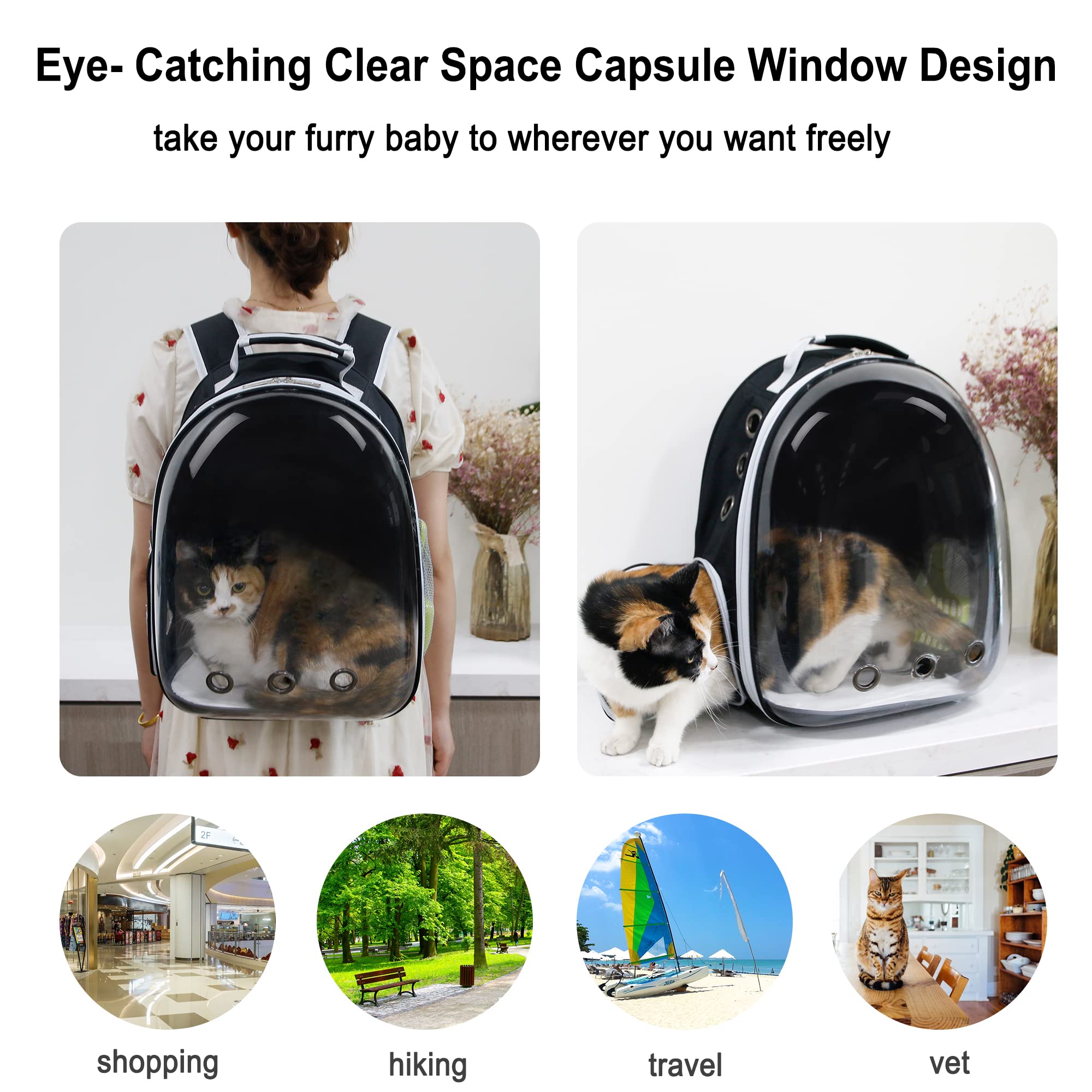 Airline Approved Cat Backpack - Bubble Pet Carrier for Small & Medium Dogs & Cats | Space Capsule Design for Hiking, Travel & Outdoor Adventures (Black)