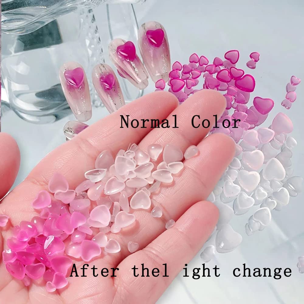 3D Heart Nail Charms - Light Changing Resin Rhinestone Nail Art Decorations for Acrylic Nails (80PCS) | DIY Manicure Supplies for Women & Girls | Perfect for Valentine's Day, Parties, and Special Occasions
