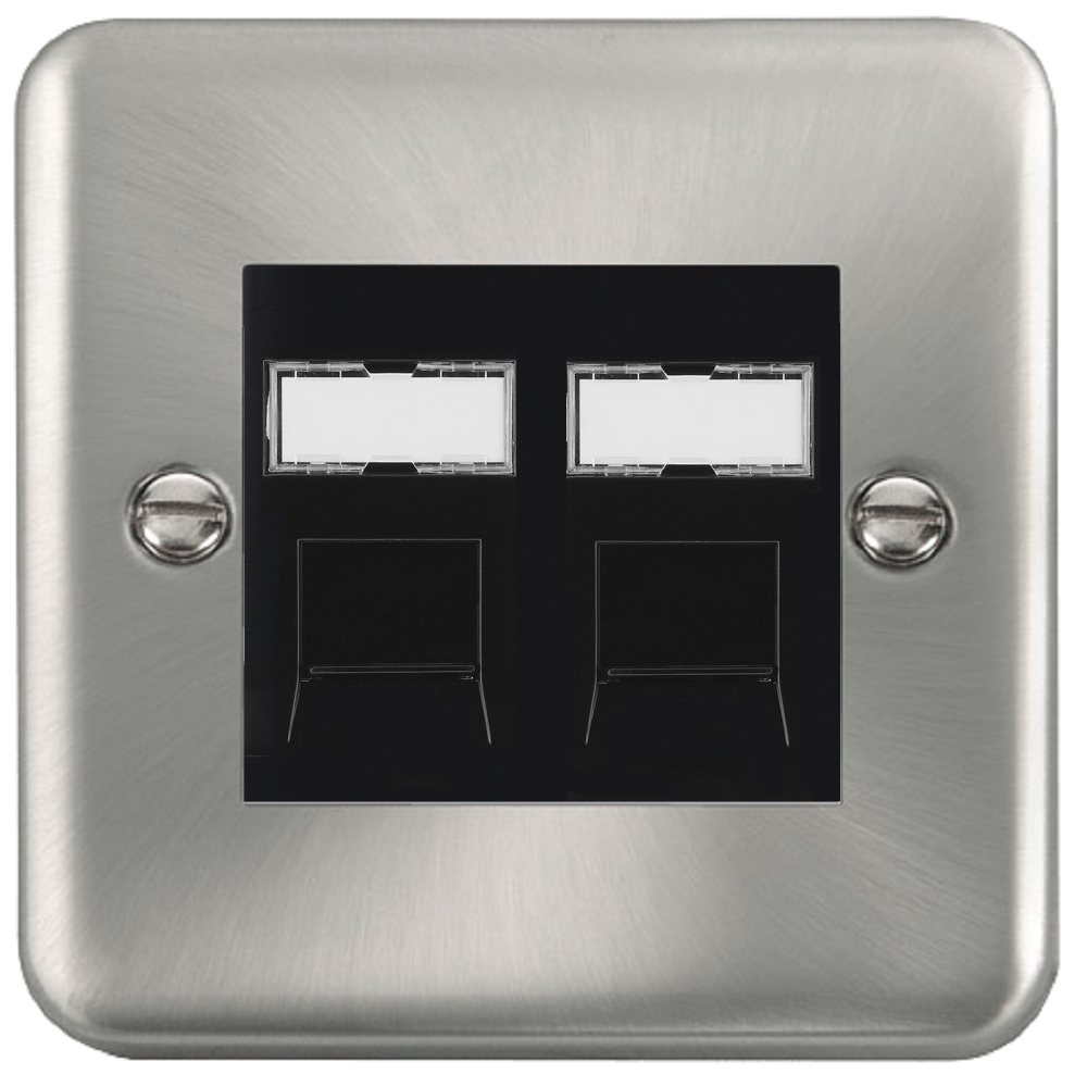 Click Deco Plus Satin Chrome Double Cat6 Ethernet Wall Plate - High Speed Internet & Network Connection for Home & Office (DPSCRJ4562BK) - Perfect for Smart Homes, Gaming Setups & Office Networks