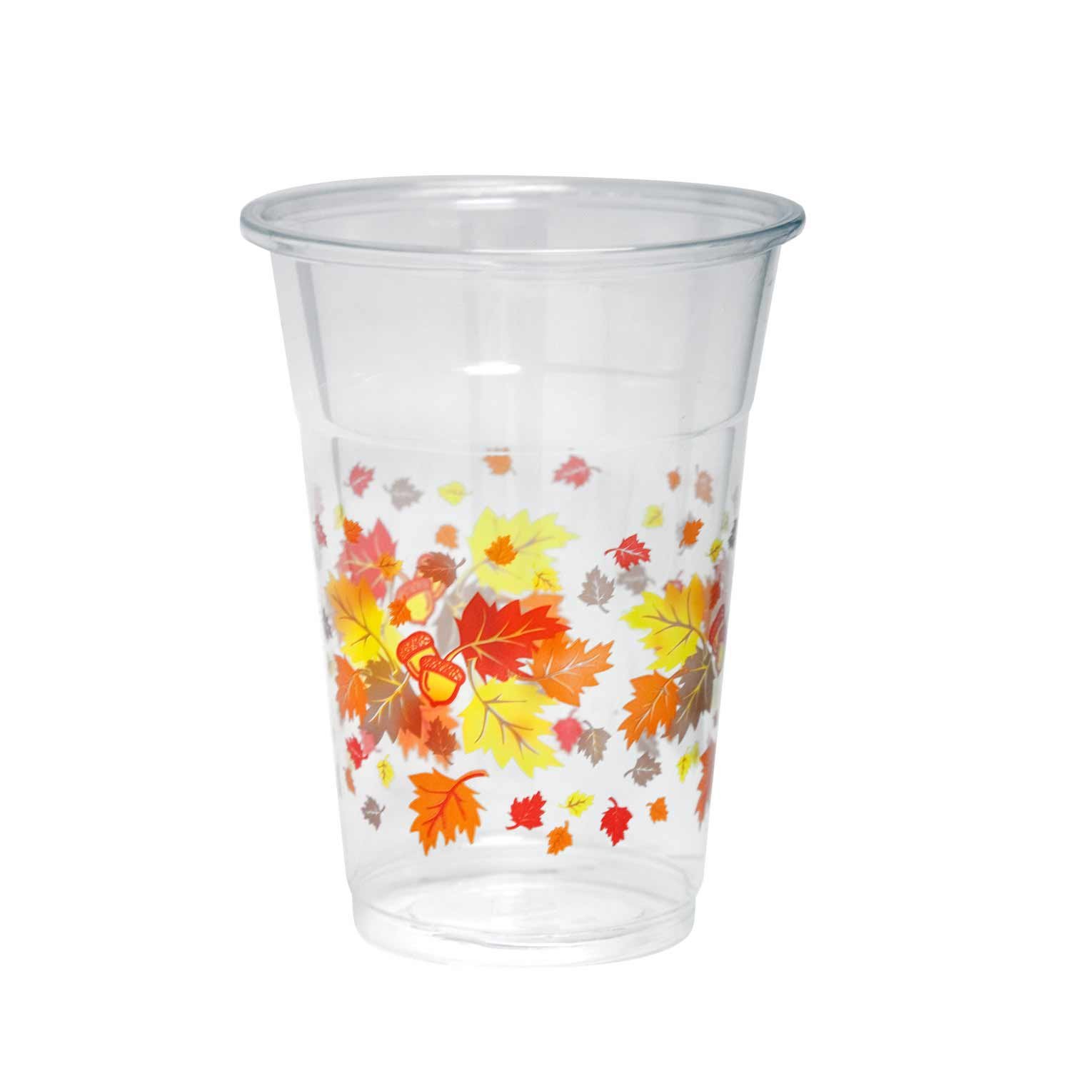 500-Pack 16oz Soft Plastic Cups with Autumn Leaves Design - Disposable Party Cups for Fall Gatherings, Thanksgiving, Halloween & Outdoor Events