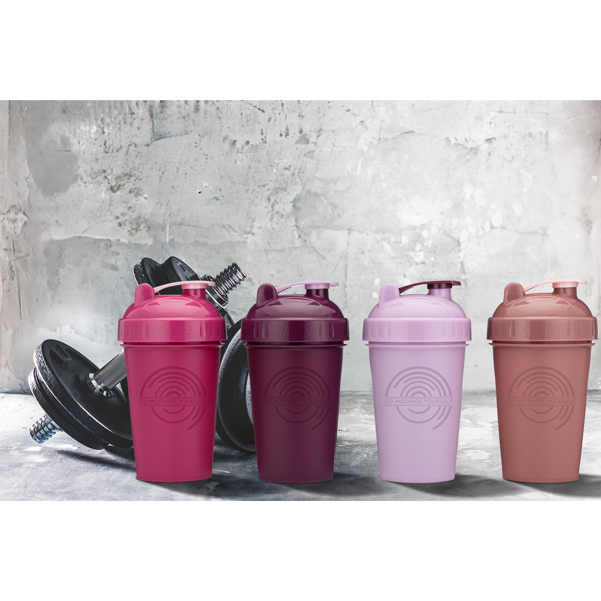GOMOYO 20 oz Protein Shaker Bottles 4-Pack - Leakproof Blender Bottle for Women with 4 Wire Whisk Mixers - Dishwasher Safe BPA-Free Gym Shaker Cup Set in Pink & Purple - Perfect for Protein Shakes, Pre-Workout Drinks & Smoothies