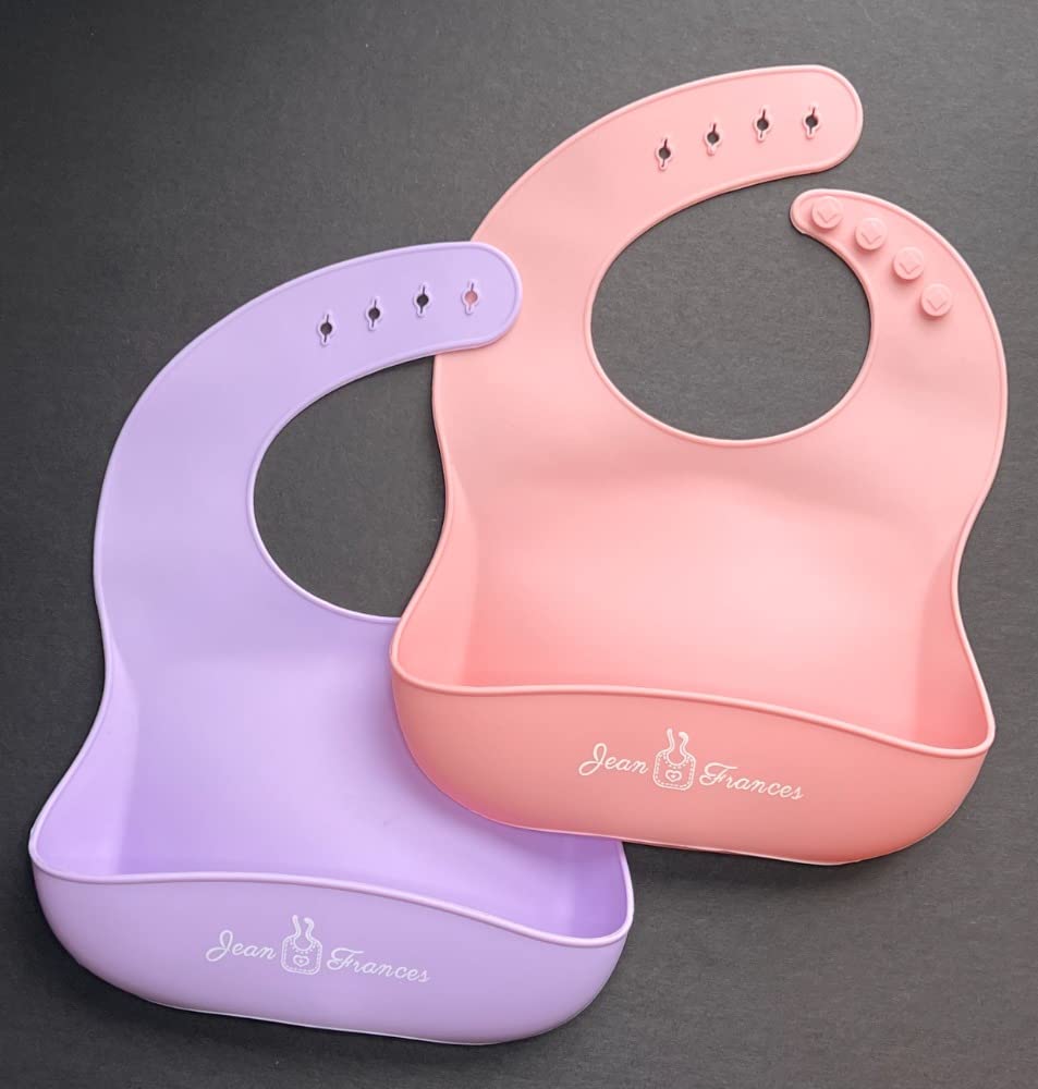 BPA Free Waterproof Silicone Baby Bibs Set of 2 - Soft, Durable & Adjustable Feeding Bibs for Infants & Toddlers - Perfect for Mealtime, Snacks & Messy Play
