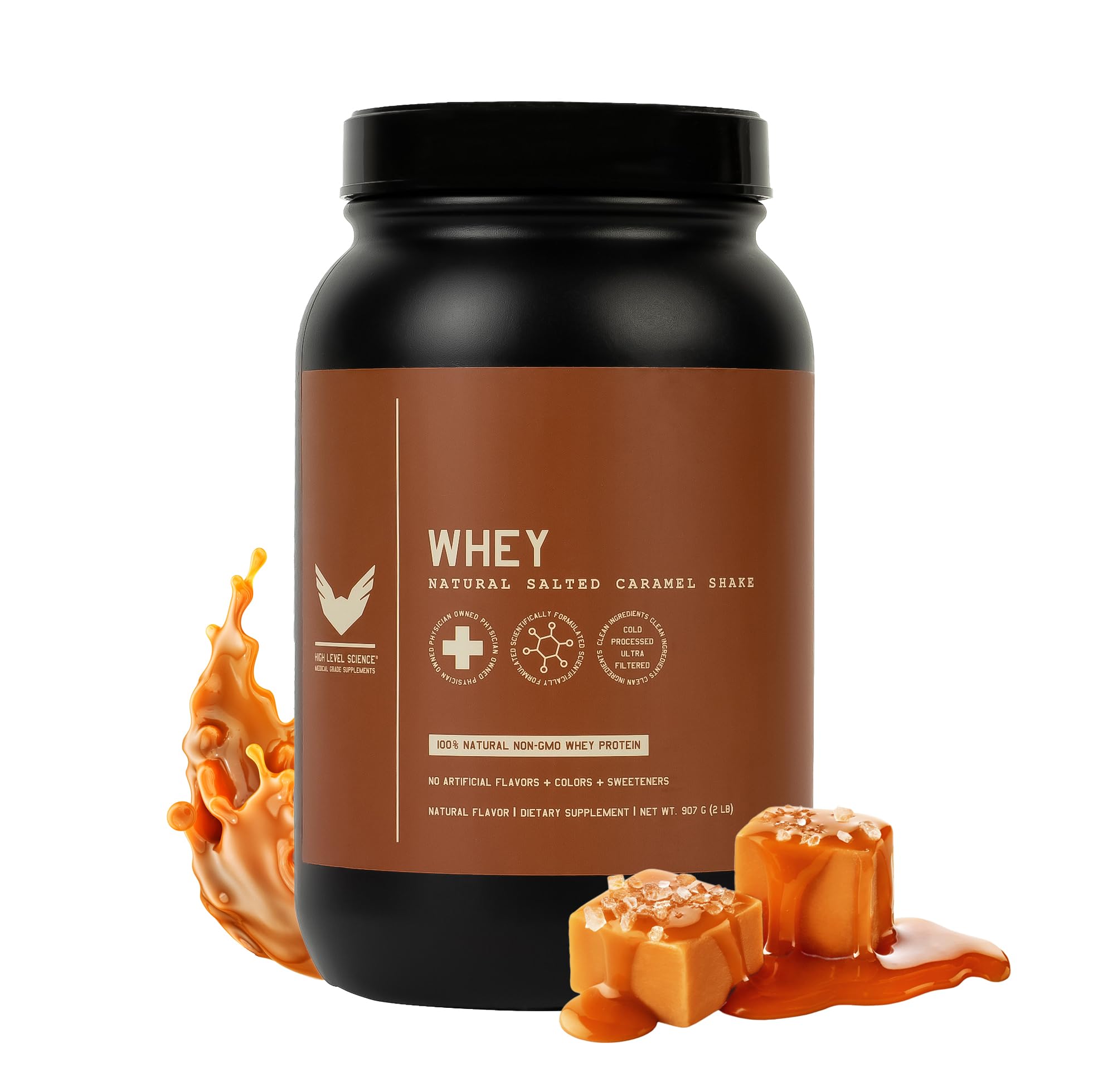 Premium Whey Protein Powder - 24g Protein per Serving, 2 lb, Salted Caramel Flavor, Stevia Sweetened | Ultra-Filtered, Non-GMO, Digestive Enzymes, No Artificial Additives | Post-Workout Recovery, Muscle Building, Healthy Breakfast Shake | Made in USA