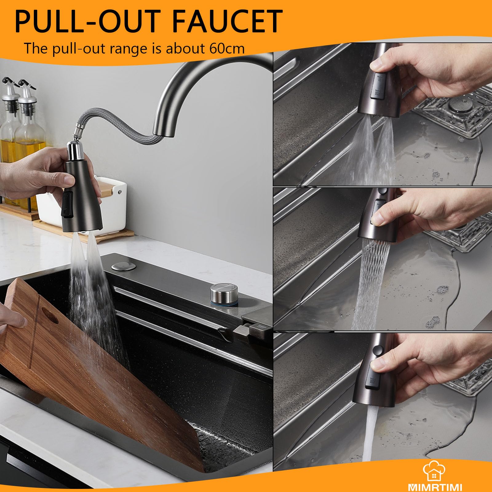 26x20 Inch Black Undermount Stainless Steel Single Bowl Kitchen Sink with Pull-Out Faucet & Accessories - Perfect for Modern Farmhouse & Small Space Kitchens