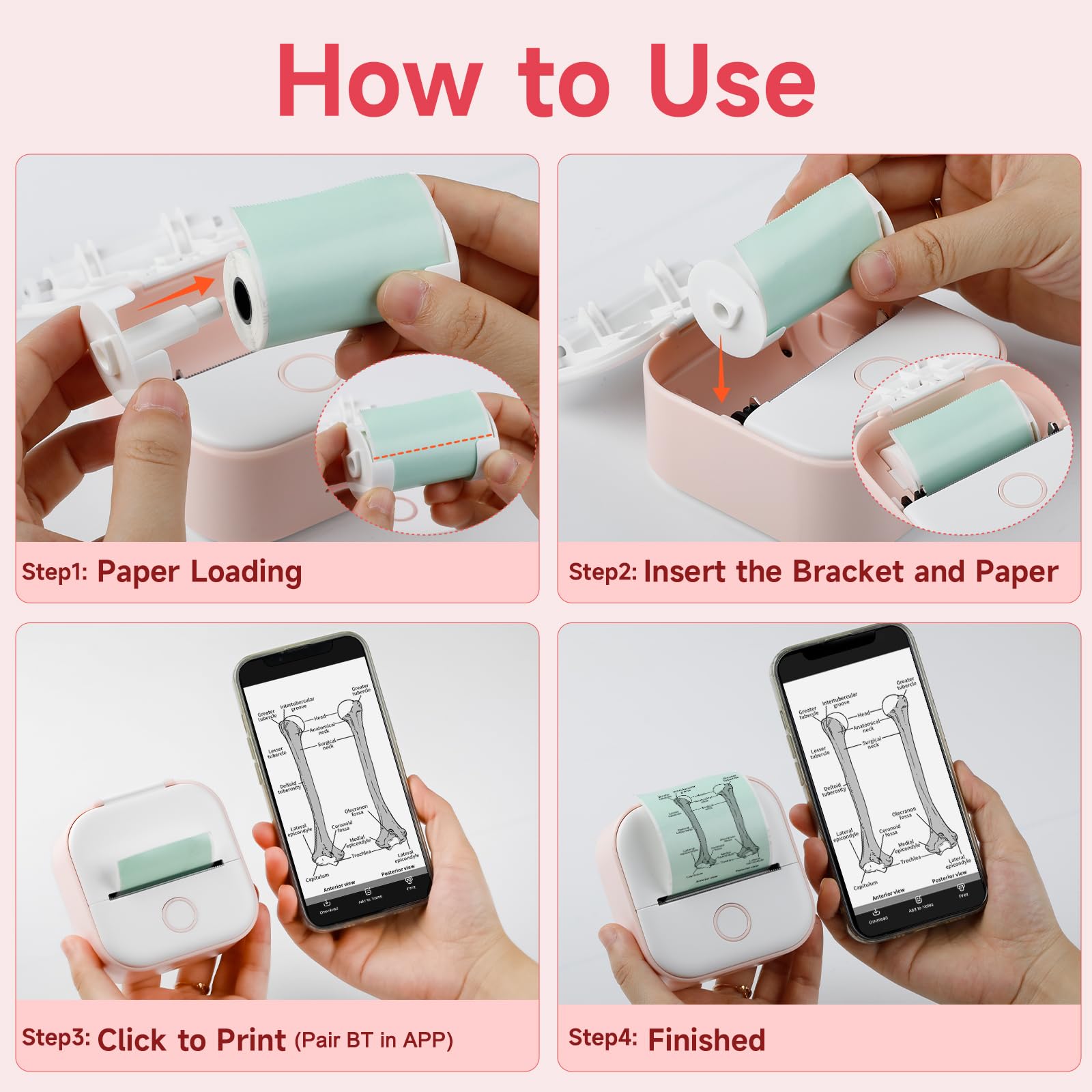 T02 Mini Instant Printer for Kids - Portable Thermal Sticker Maker, Wireless Phone Photo Printer for Study, Games & DIY Crafts - Create Flashcards, Labels & Fun Stickers (Pink) - Perfect for School Projects, Party Favors & Home Organization