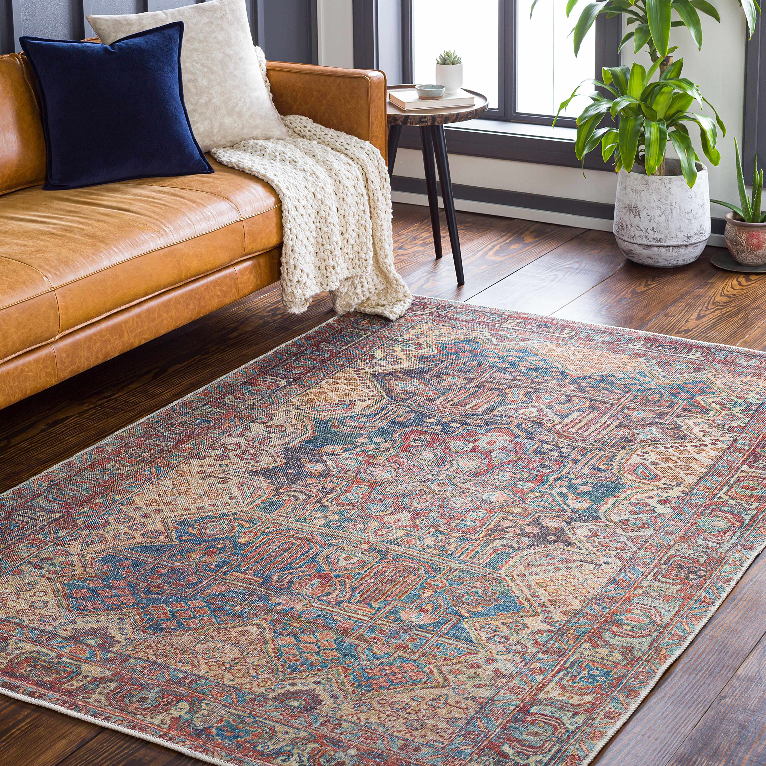 Hauteloom Mahaba Machine Washable Area Rug - Traditional Design in Orange, Blue, Beige - 8'10