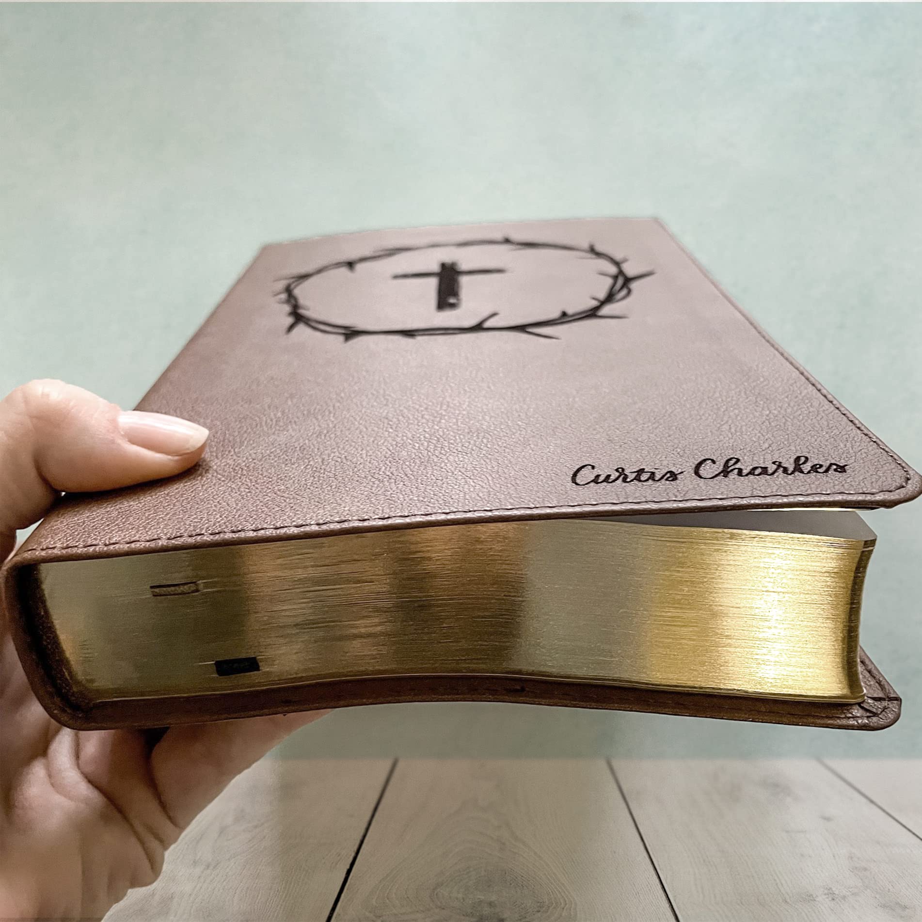 Hand Illustrated & Laser Engraved KJV Bible - Premium Leathertouch Brown Cover with Custom Name Engraving - Personalized Christian Gift for Weddings, Baptisms, Graduations & Birthdays - Perfect for Daily Devotion, Bible Study & Special Occasions