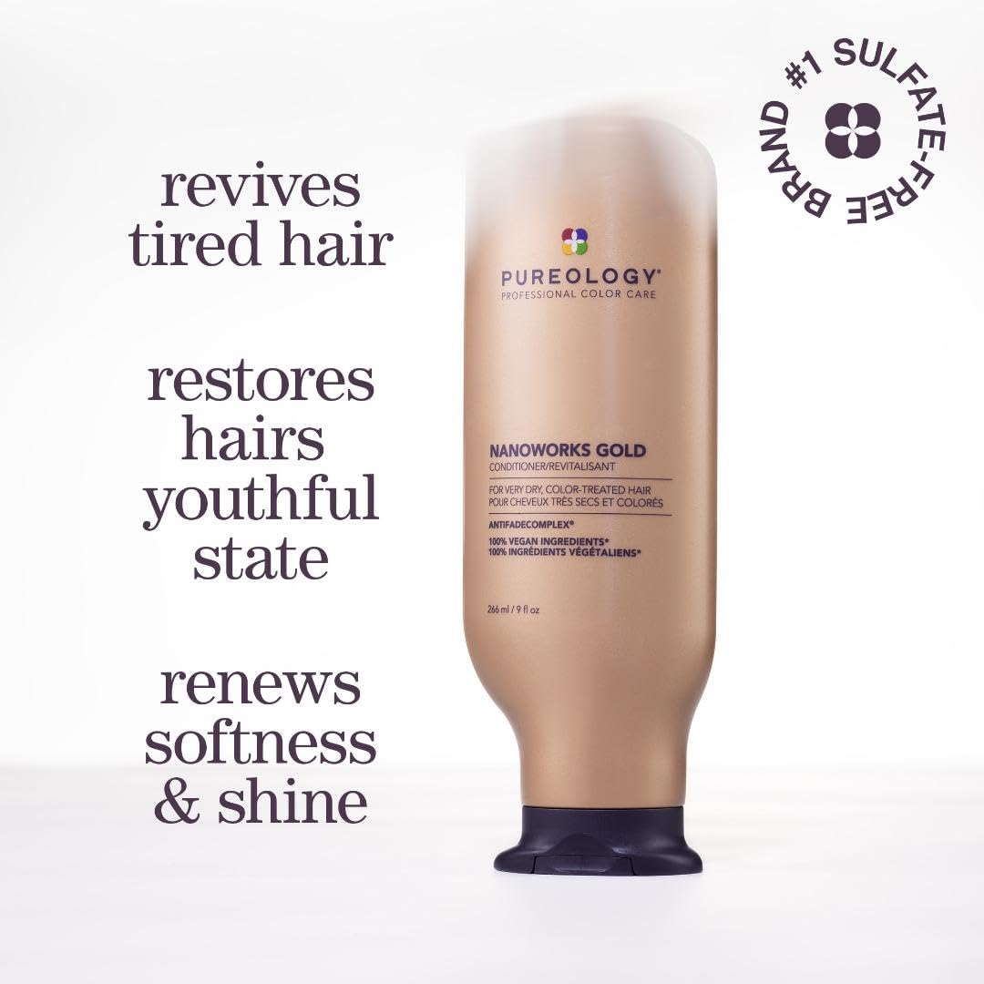 Pureology Nanoworks Gold Shampoo & Conditioner Set for Dry, Color-Treated Hair - Sulfate-Free, Vegan Hair Care Bundle | Deep Hydration for Damaged Hair at Home & Salon Use