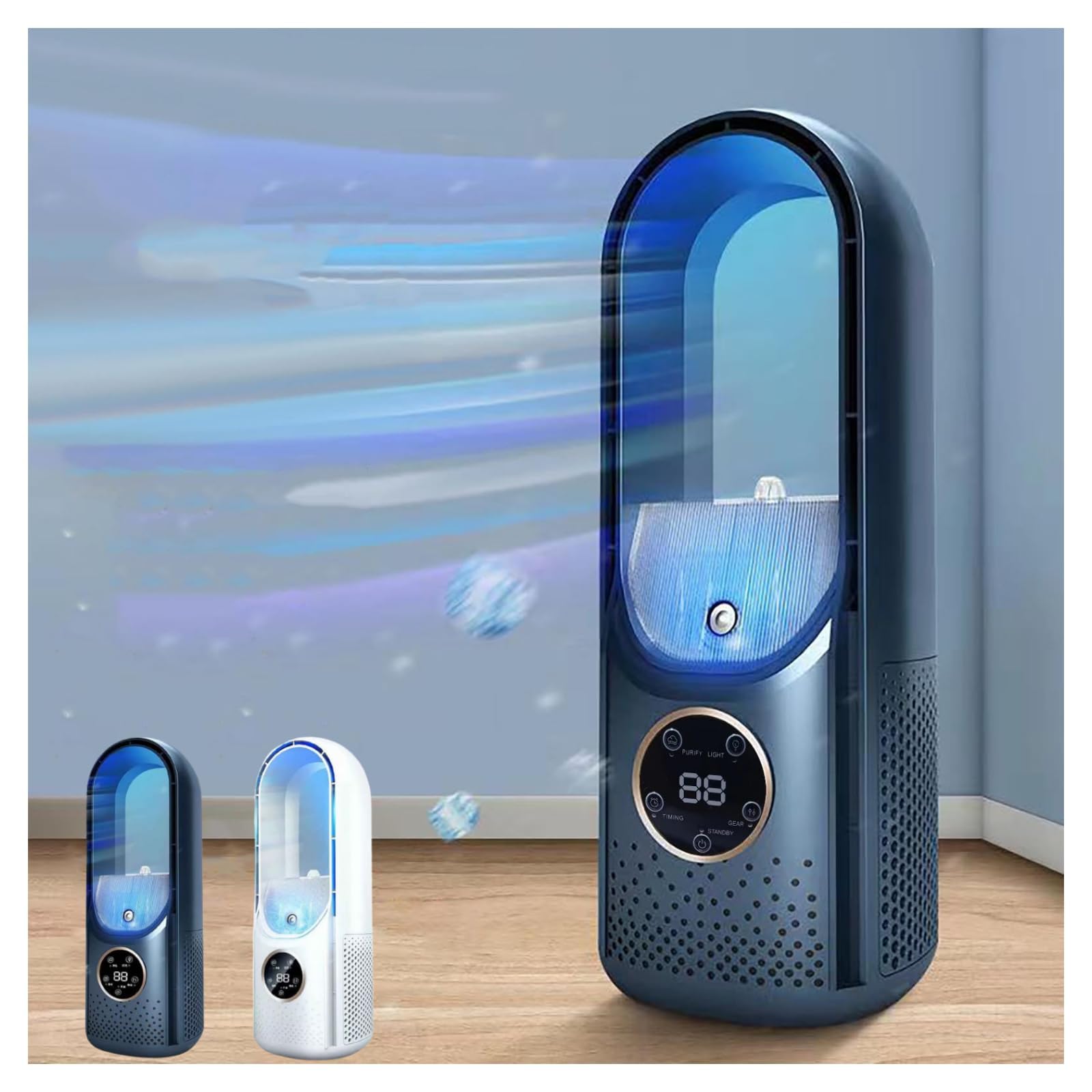 USB Bladeless Fan with Multi-functional Timer, 6-Speed Adjustable Desktop Cooler & Humidifier - Perfect for Office, Bedroom, and Home Use (Blue)