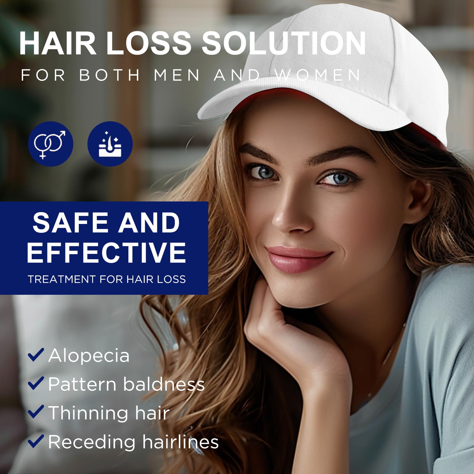 Laser Hair Growth Cap for Men & Women - Red Light Therapy Hair Loss Treatment System with Hair Regrowth Technology - At-Home Hair Restoration Solution for Thinning Hair (White) - Perfect for Daily Use at Home or Salon