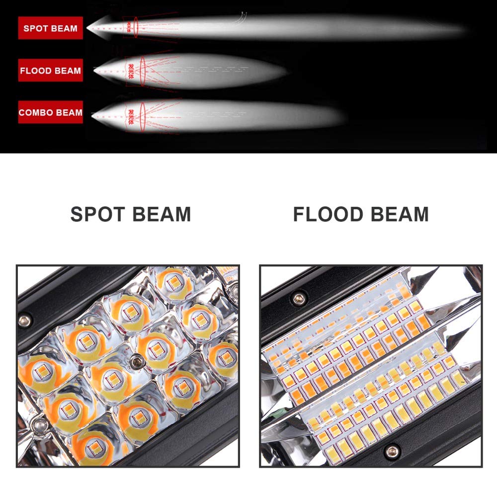 AUXTINGS 12 Inch 180W LED Strobe Light Bar - White & Amber Flash, Triple Row 5500LM Flood Spot Combo - Waterproof Off-Road Lights for Trucks, ATVs, UTVs, Emergency Vehicles & Construction Equipment