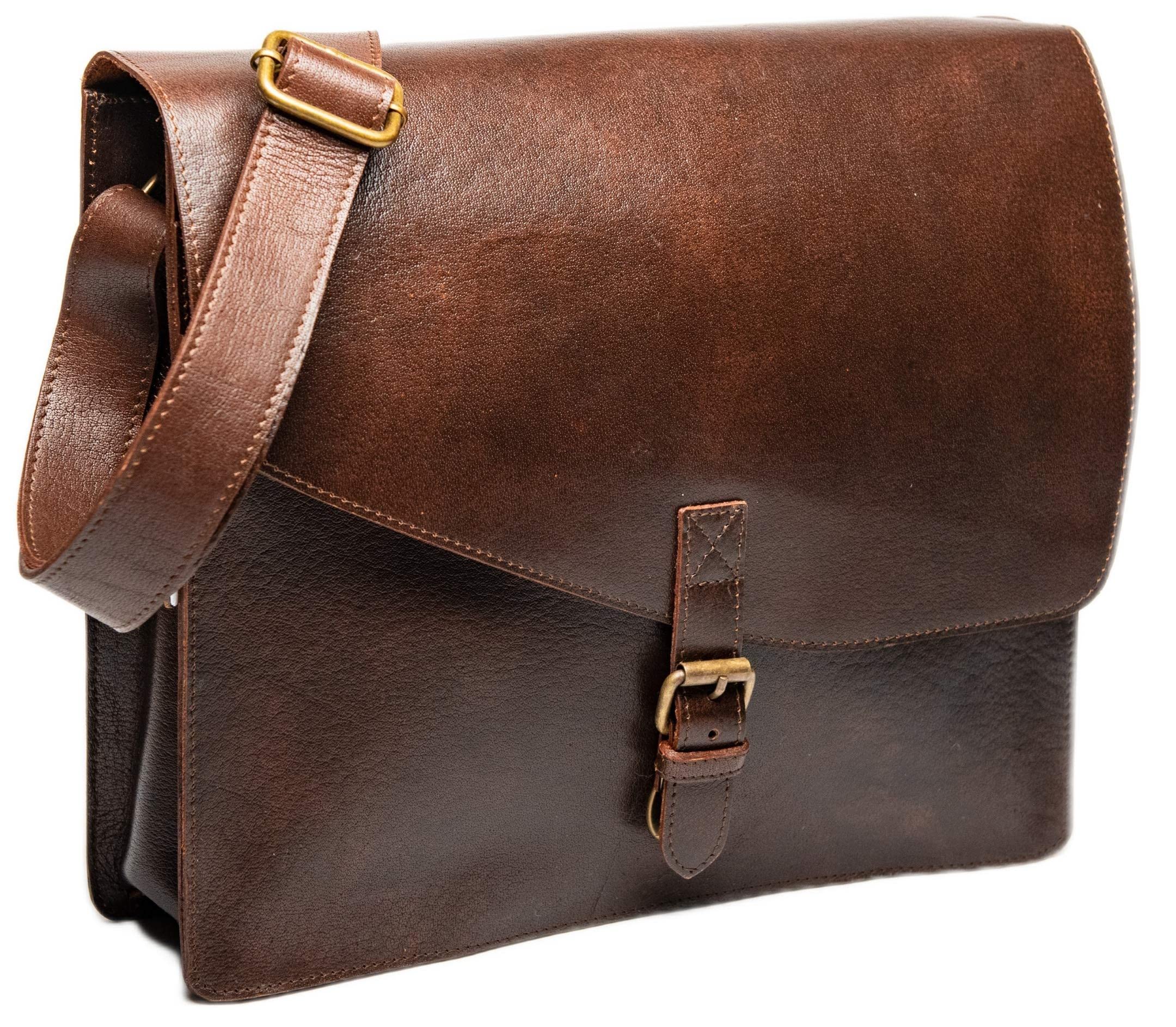 Premium Full Grain Leather Laptop Messenger Bag for Men & Women - Durable Crossbody Shoulder Bag for Business, Travel & Work - Fits 15.6 Inch Laptop & Essentials